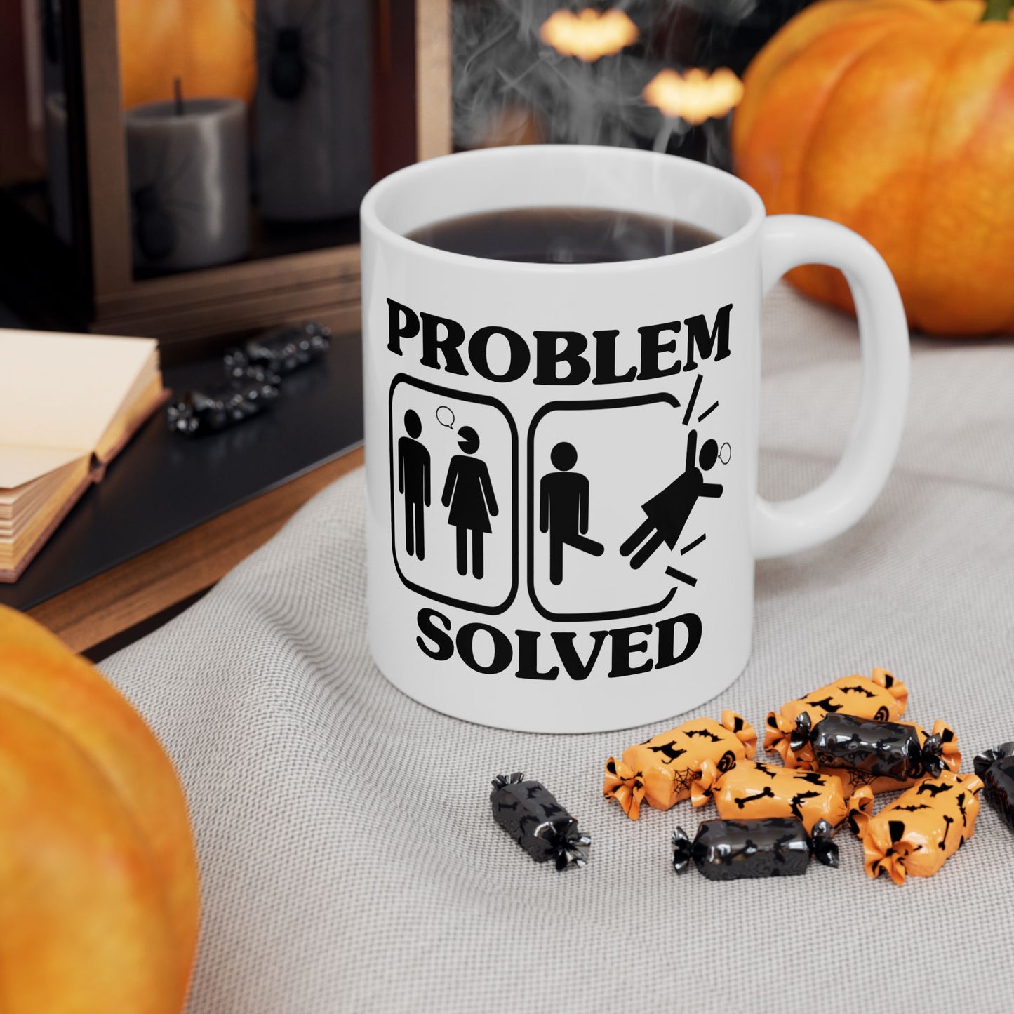 Humor Mug - Problem Solved - Boy Kicks Girl