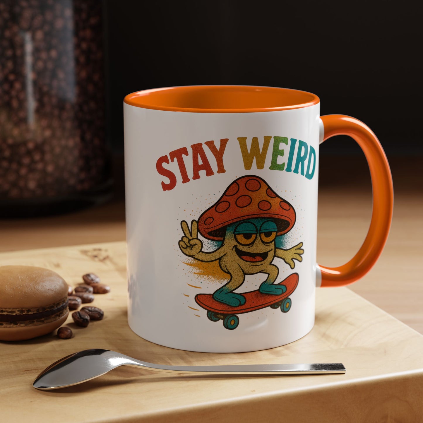 Humor Mug - Stay Weird Mushroom Skateboard