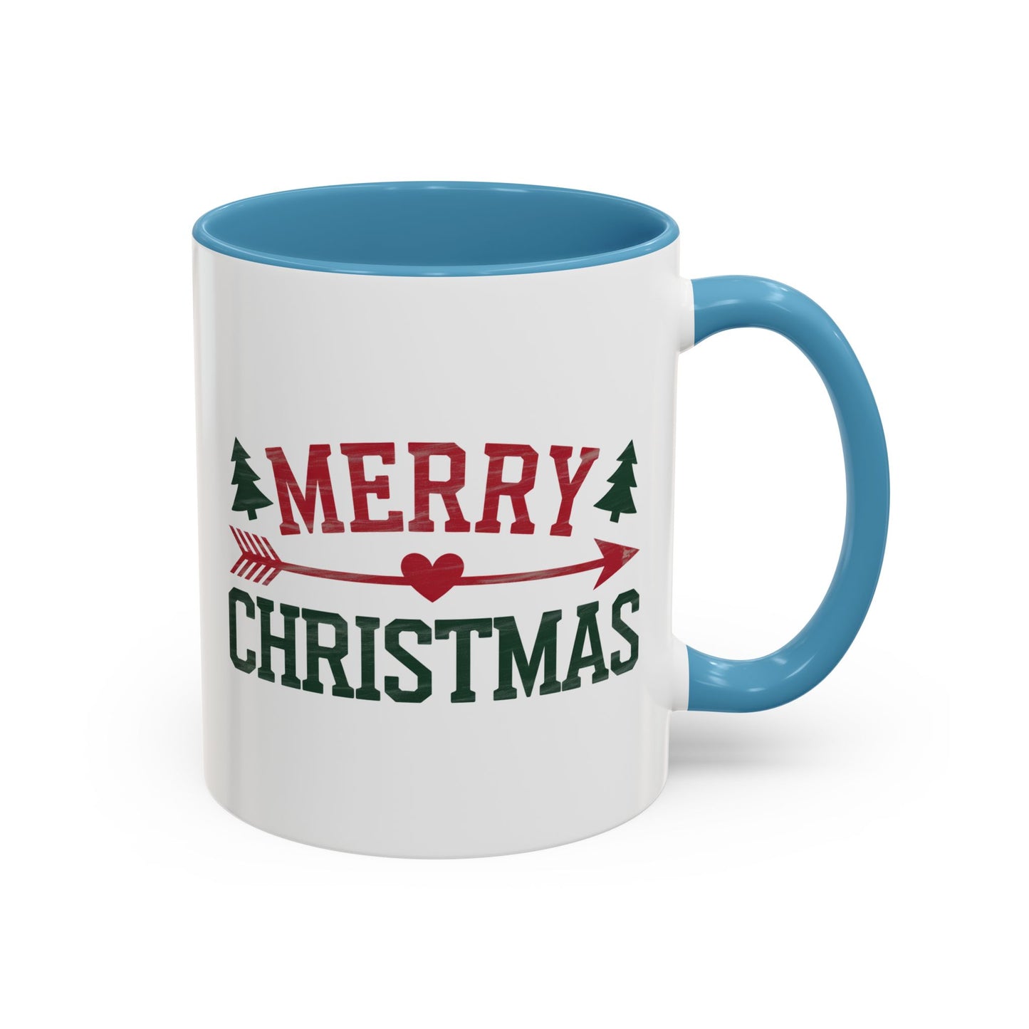 Christmas Mug - Merry Christmas Red & Green Text Heart Arrow Trees