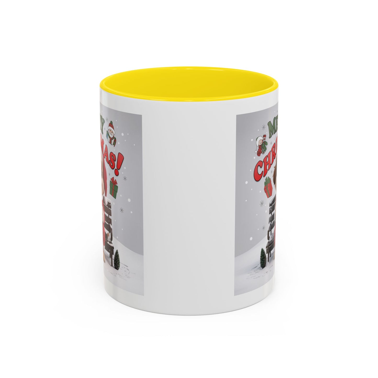 Christmas Mug - Merry Christmas Red Text Puppy Red Top