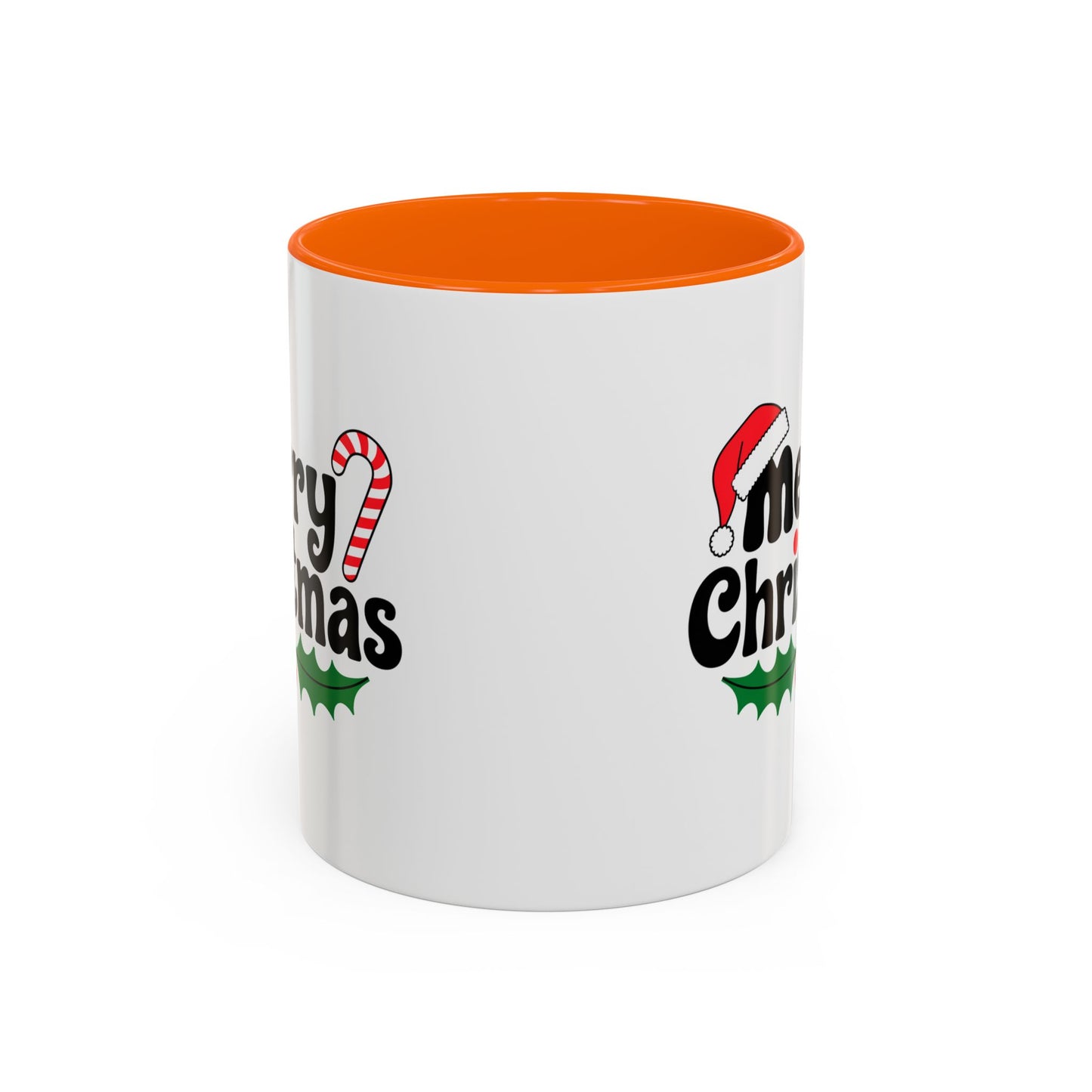 Christmas Mug - Merry Christmas Black Text Hat Candy Cane Mistletoe