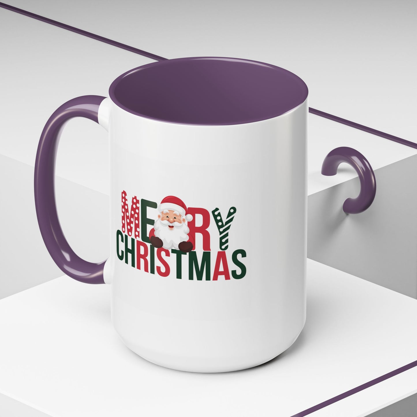 Christmas Mug - Merry Christmas Green & Red Text Santa