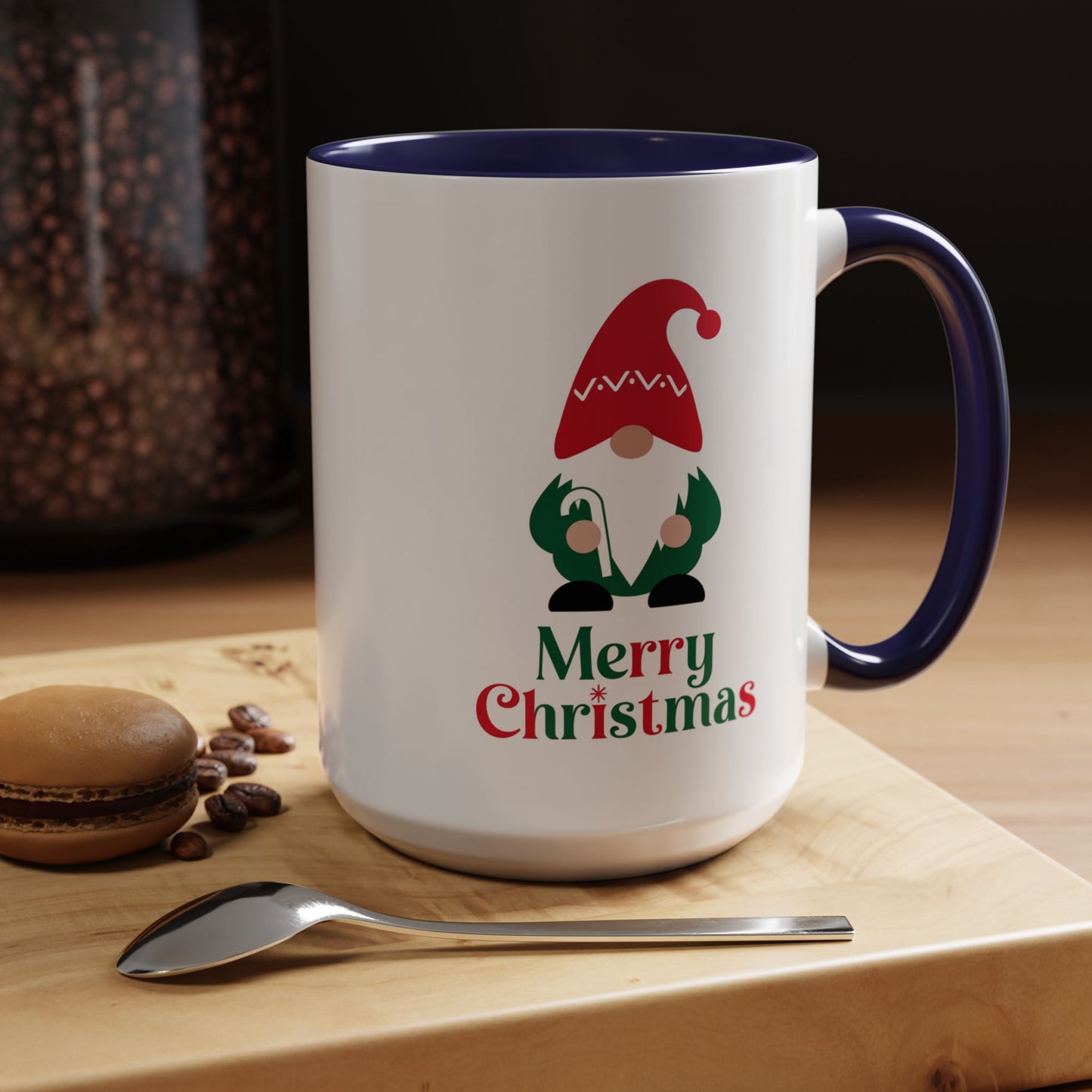 Christmas Mug - Merry Christmas Green & Red Text Gnome Candy Cane
