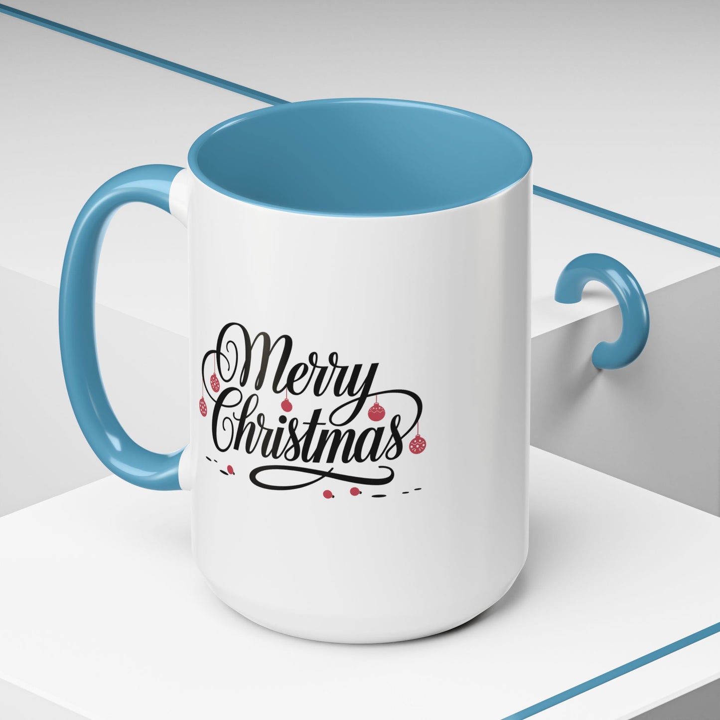 Christmas Mug - Merry Christmas Black Text Red Ornaments