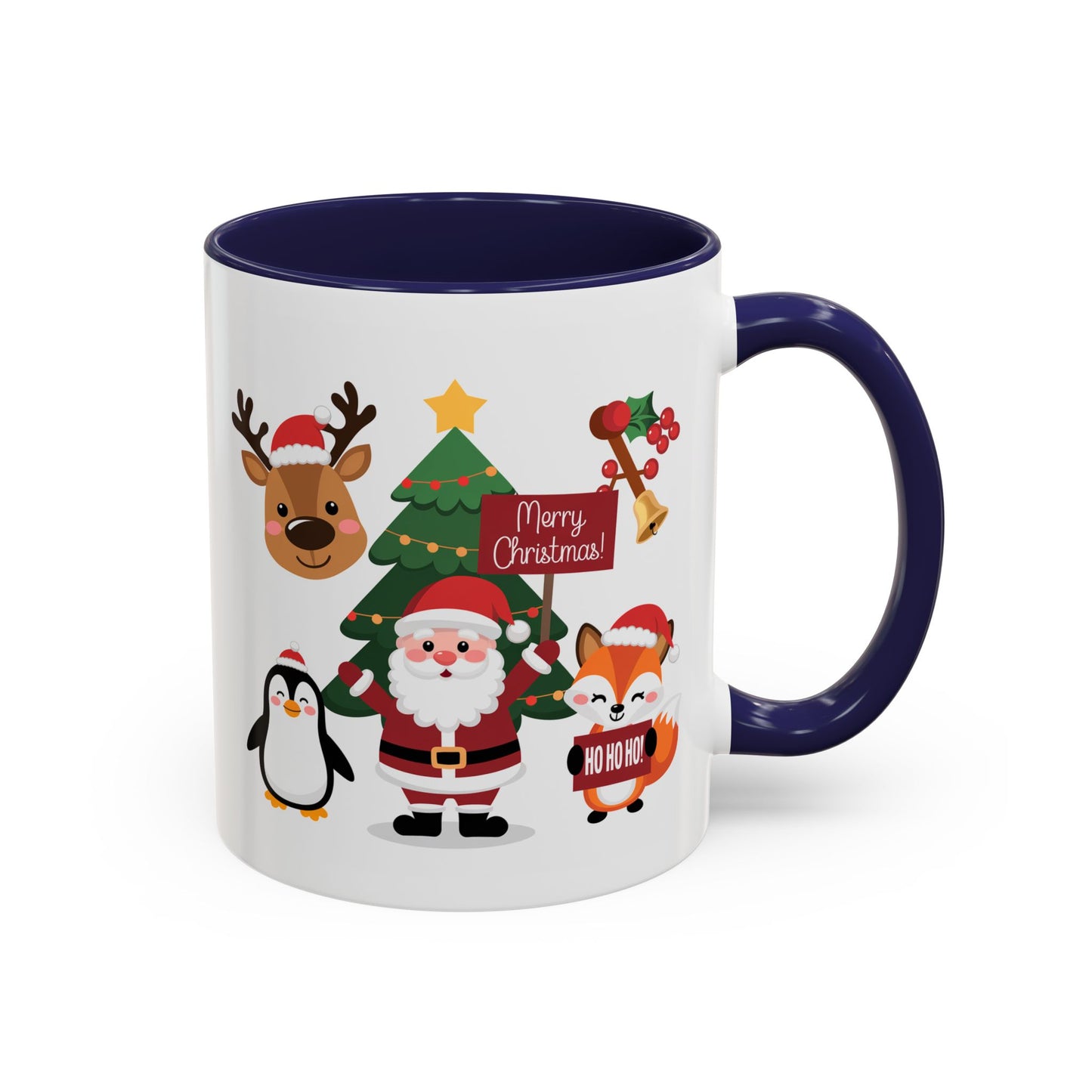 Christmas - Merry Christmas White Text Santa Reindeer Penguin Fox