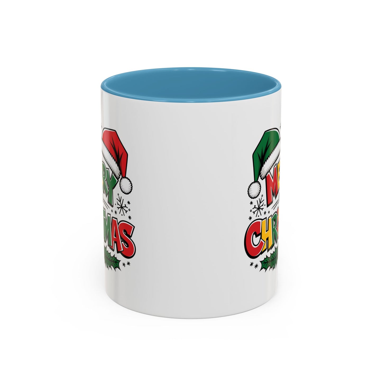 Christmas Mug - Merry Christmas Red Yellow & Green Text Green & Red Hat