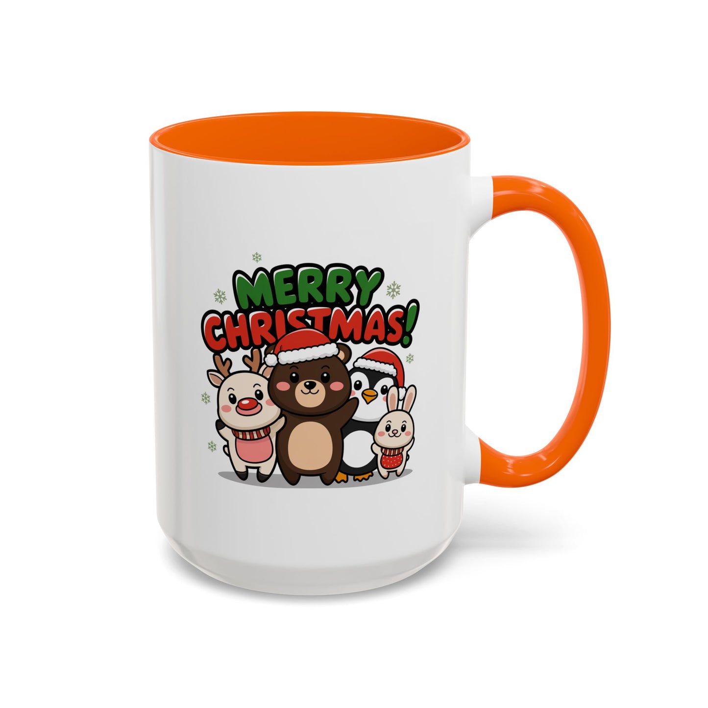 Christmas Mug - Merry Christmas Green & Red Text Cute Animals