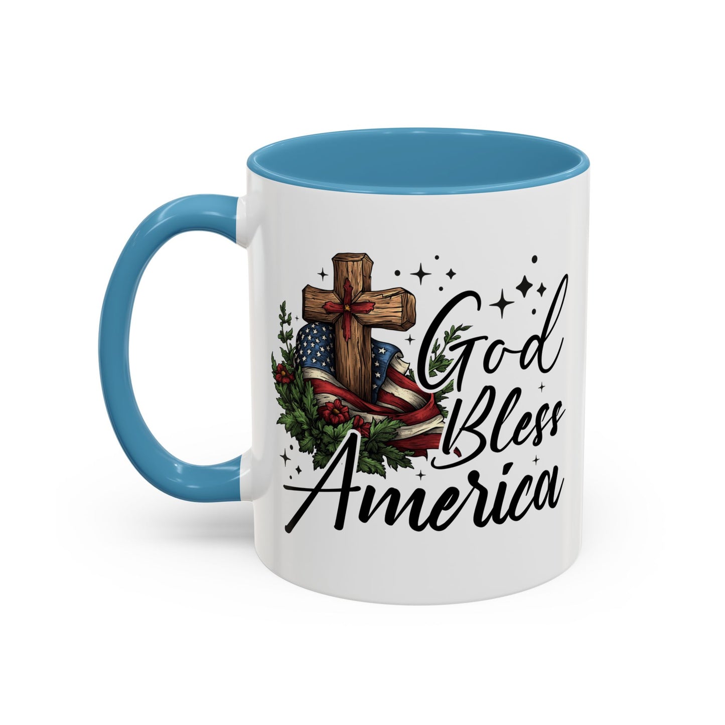 4th of July Mug - God Bless America Cross Flag