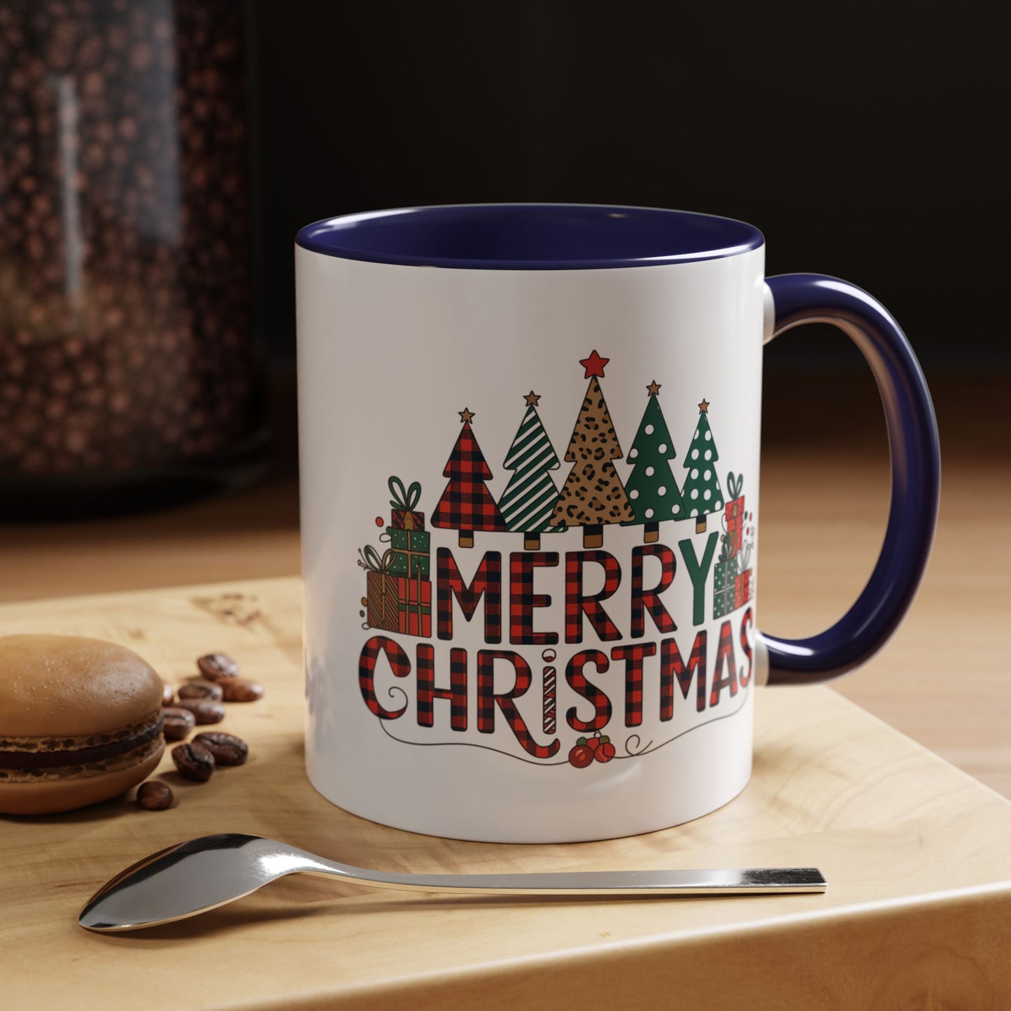 Christmas Mug - Merry Christmas Tartan Text Trees Presents
