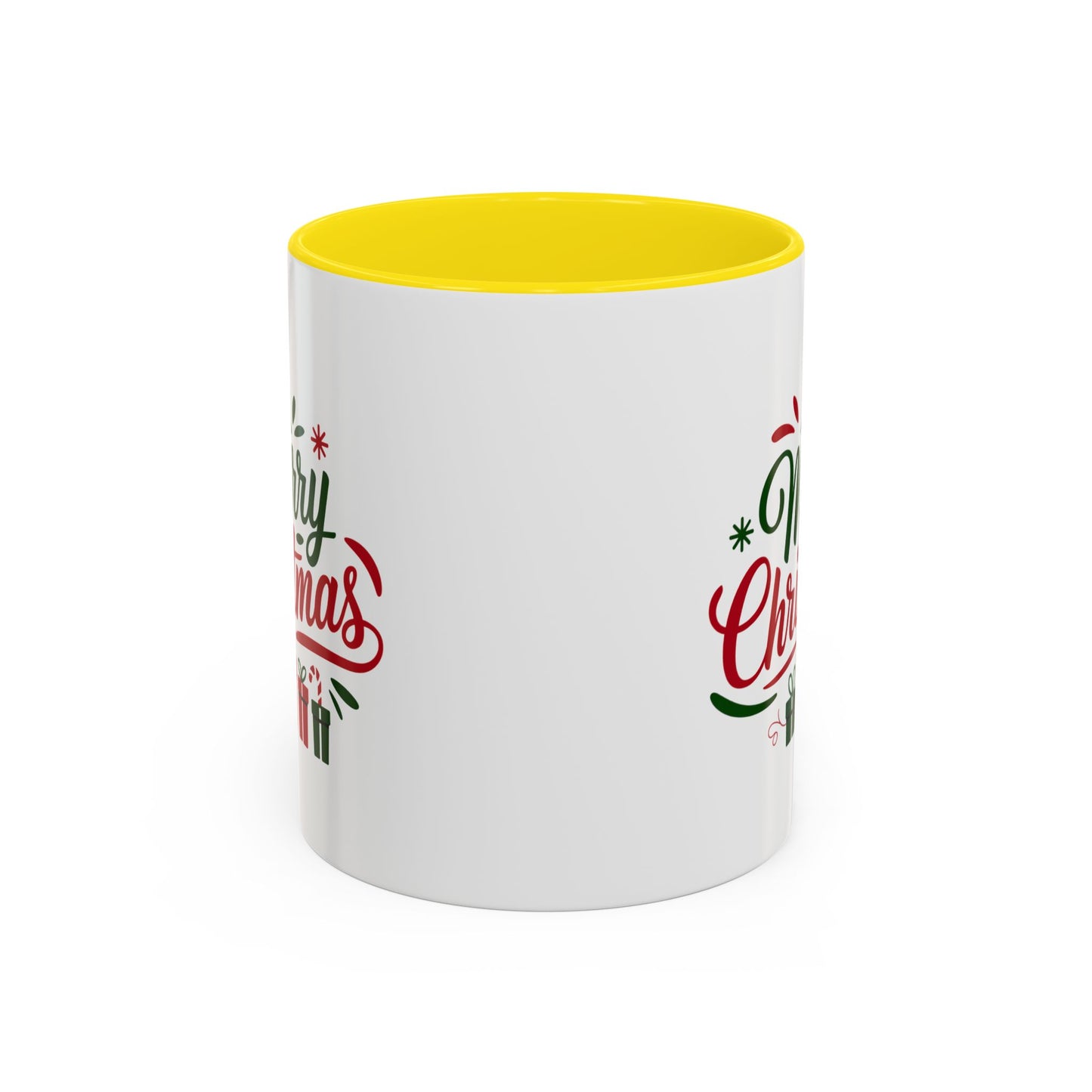 Christmas Mug - Merry Christmas Green & Red Text Tree Snowflakes Presents