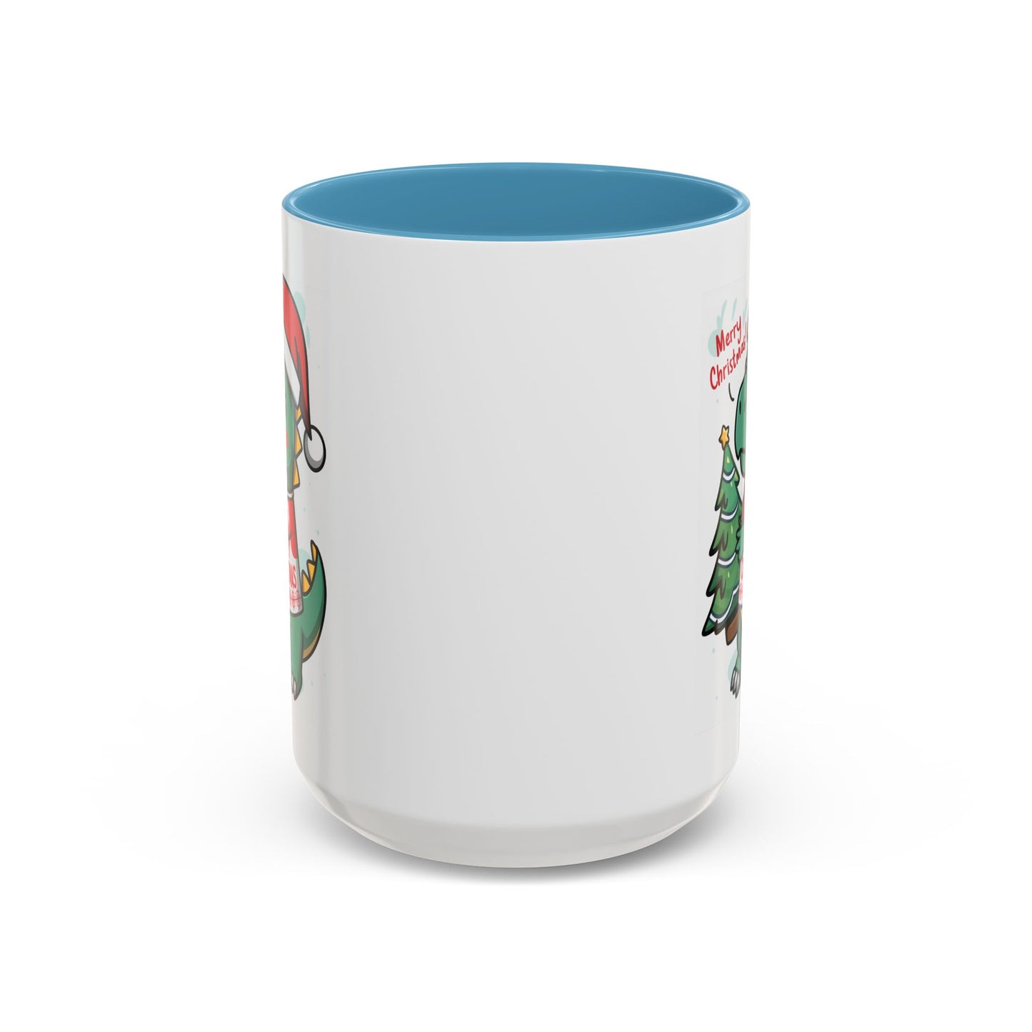 Christmas Mug - Merry Christmas Red Text Dinosaur Tree