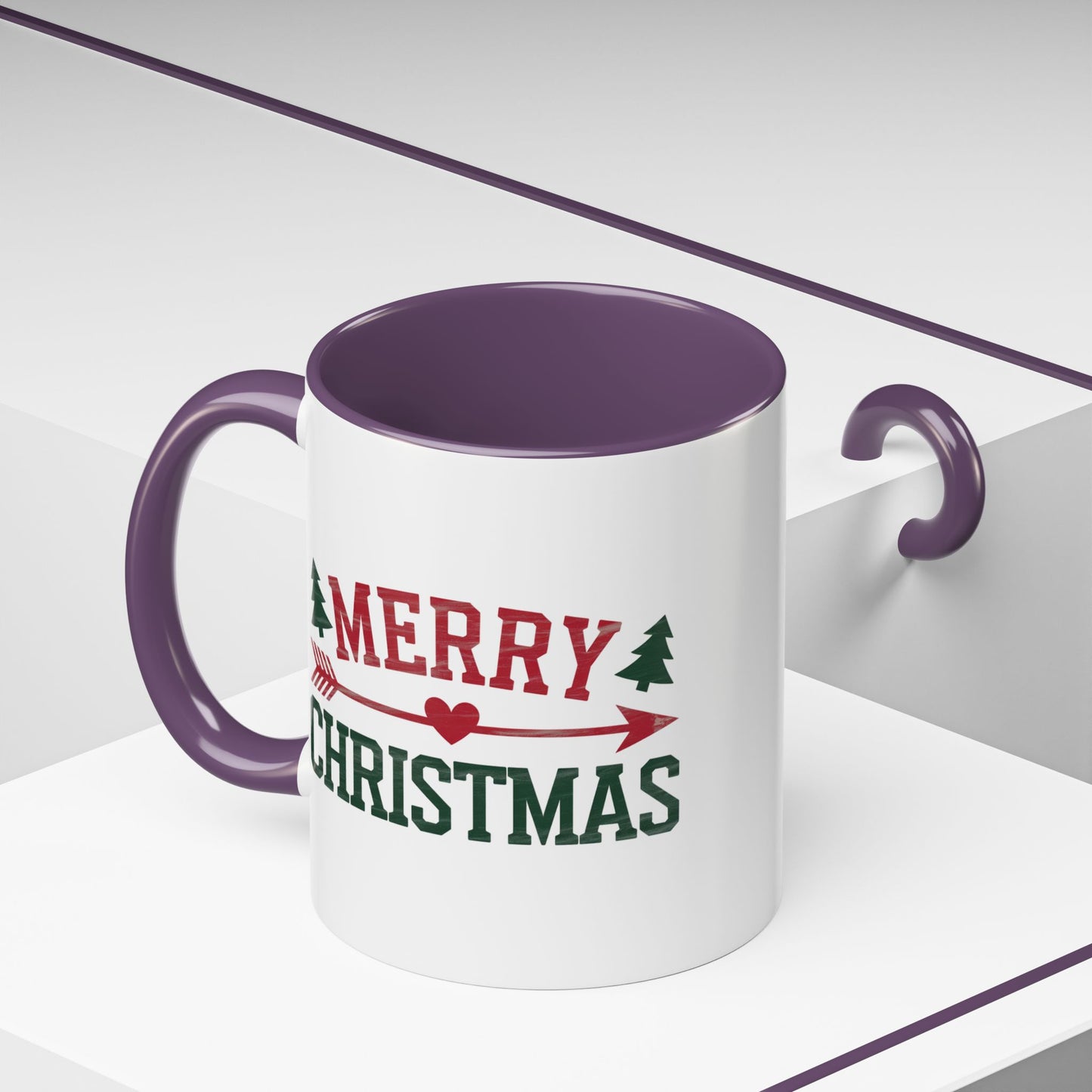 Christmas Mug - Merry Christmas Red & Green Text Heart Arrow Trees