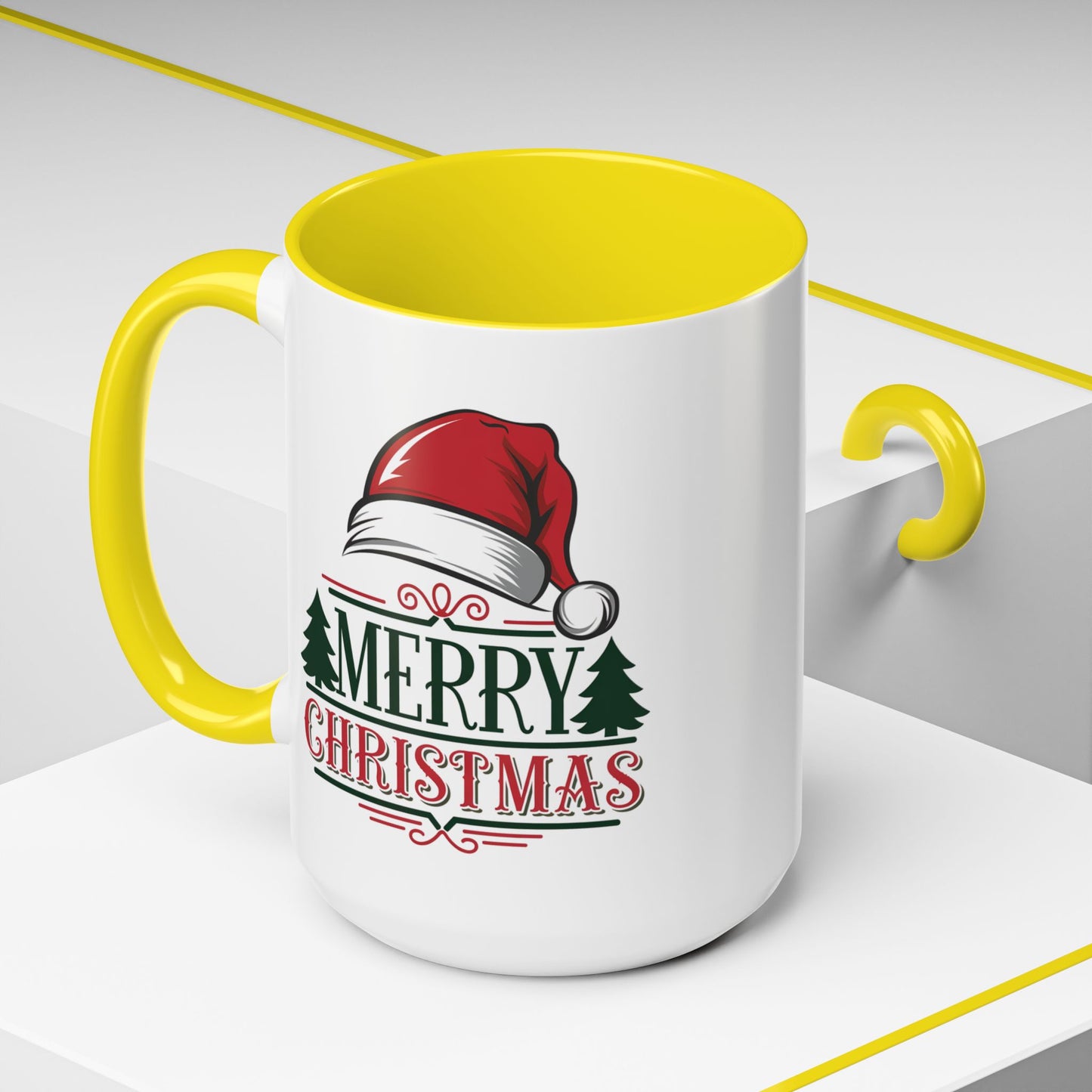 Christmas Mug - Merry Christmas Green & Red Text Red Hat