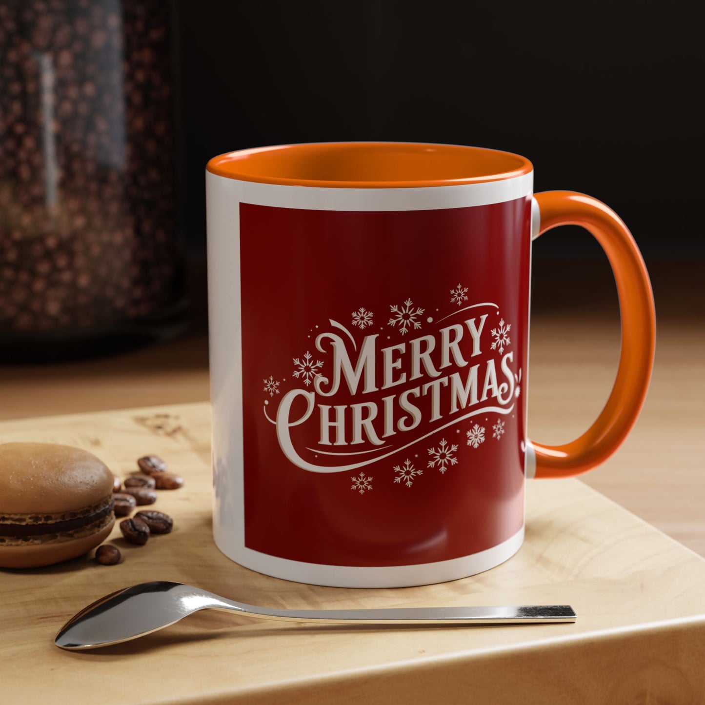 Christmas Mug - Merry Christmas White Text Maroon Background