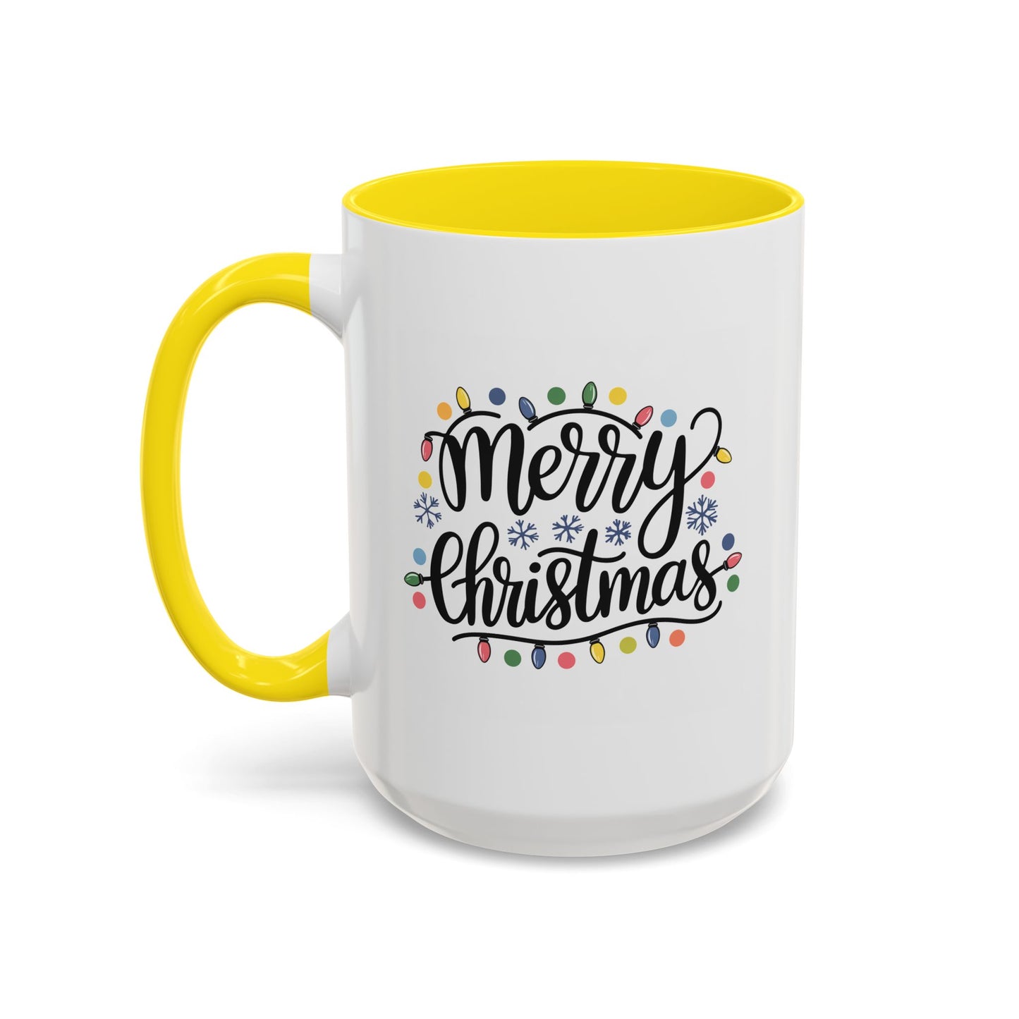 Christmas Mug - Merry Christmas Black Text Colored Lights