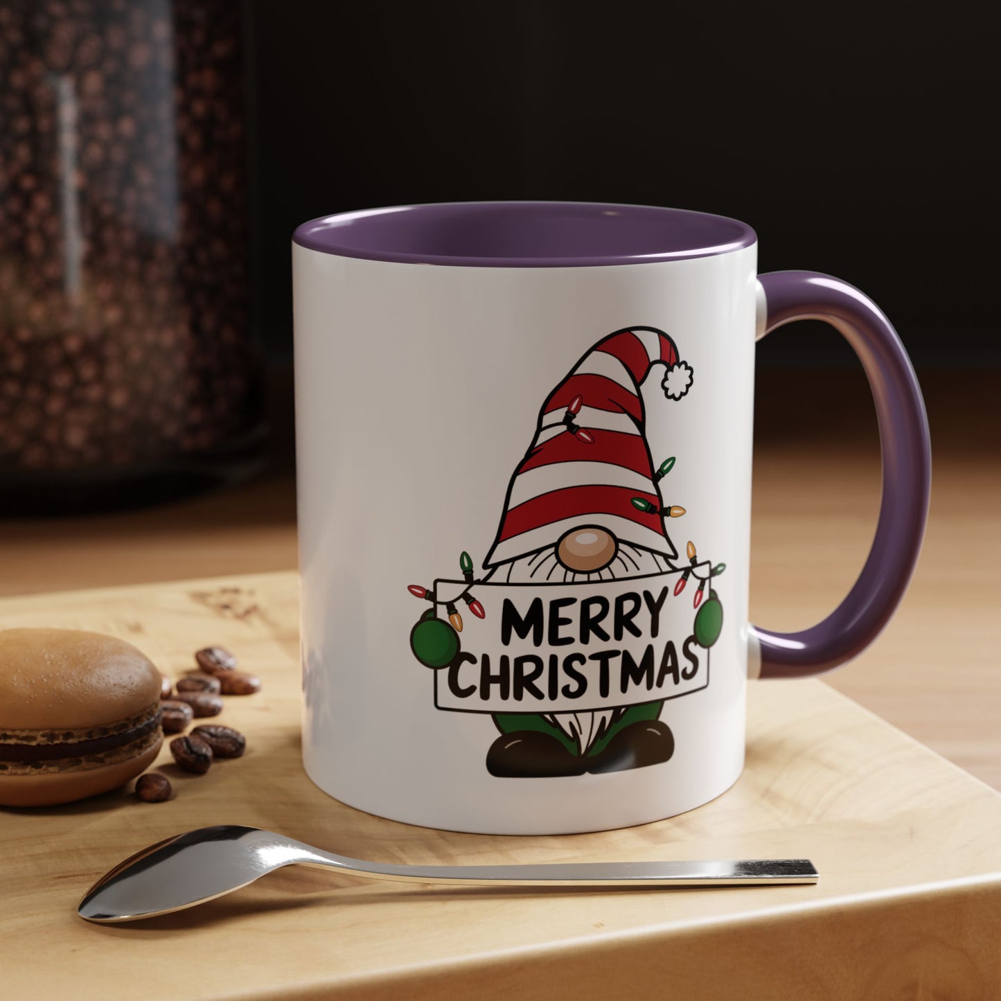 Christmas Mug - Merry Christmas Black Text Gnome Lights