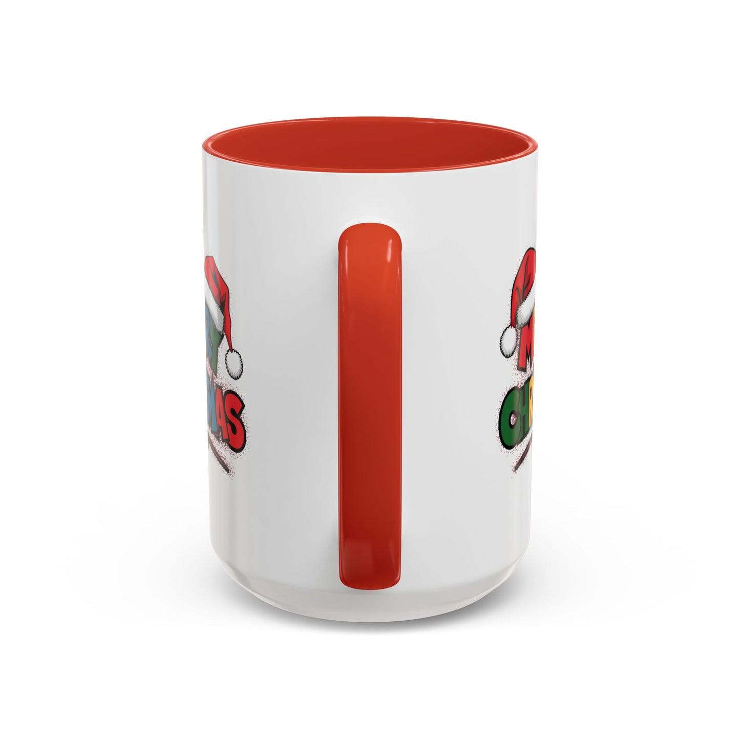 Christmas Mug - Merry Christmas Red Yellow & Blue Text Red Hats