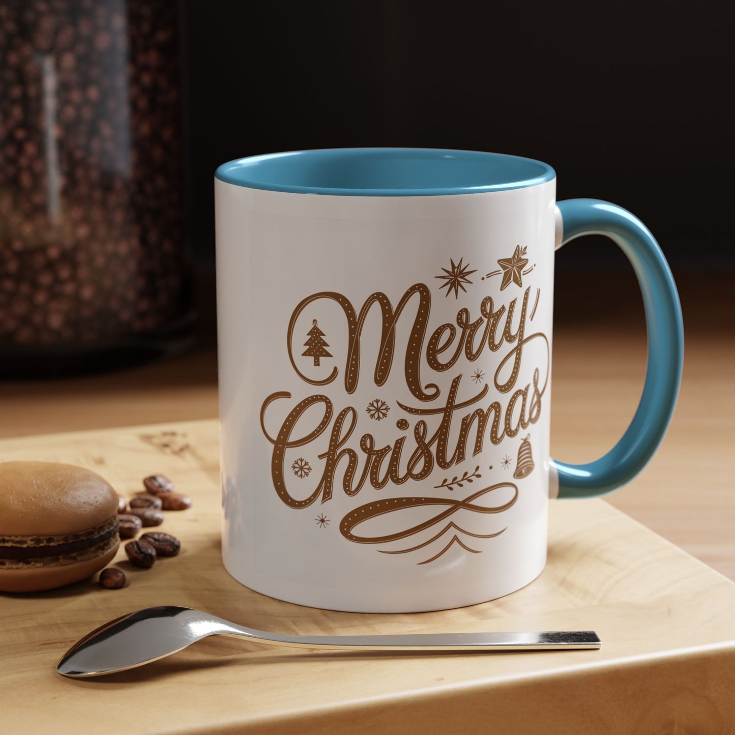 Christmas Mug - Merry Christmas Gold Text Tree Star Ornaments