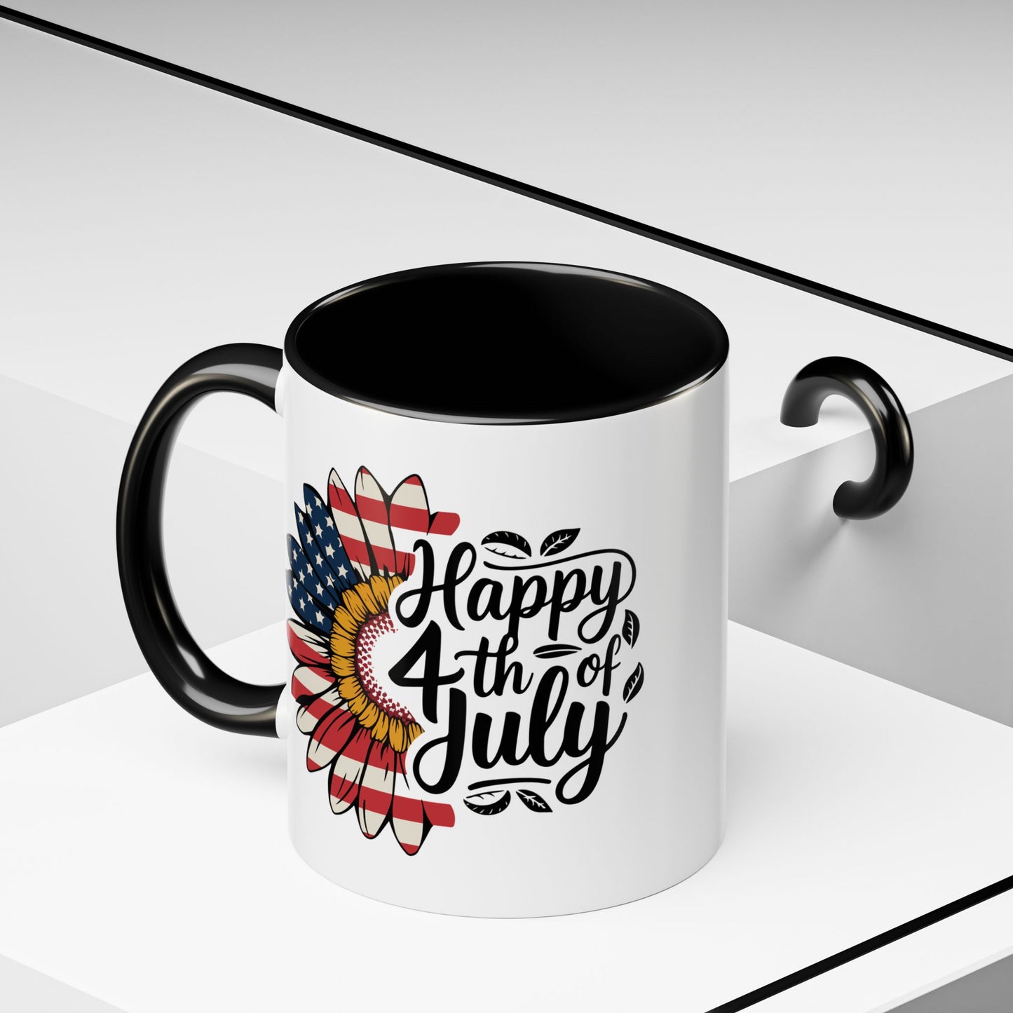 4th of July Mug - Happy 4th of July Sunflower USA Flag