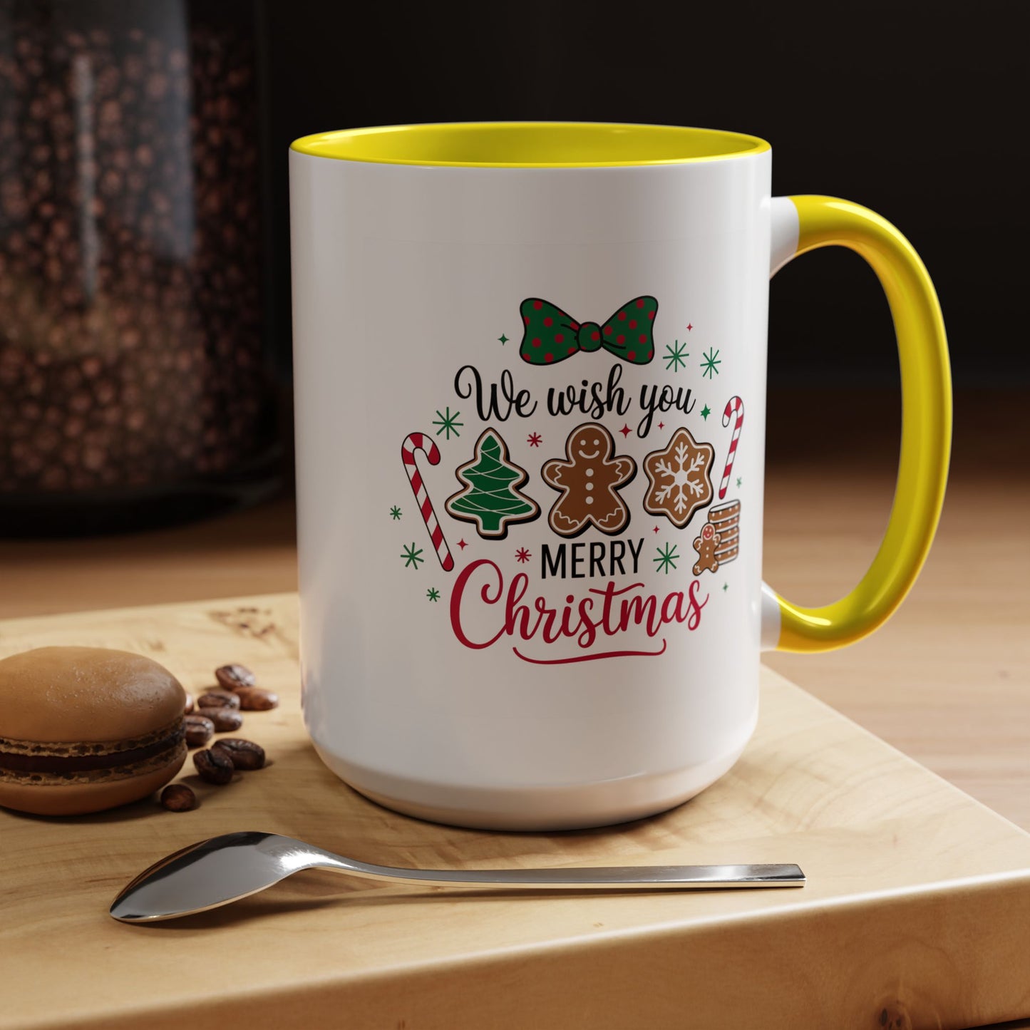 Christmas Mug - We Wish You a Merry Christmas Black & Red Text Cookies & Candy