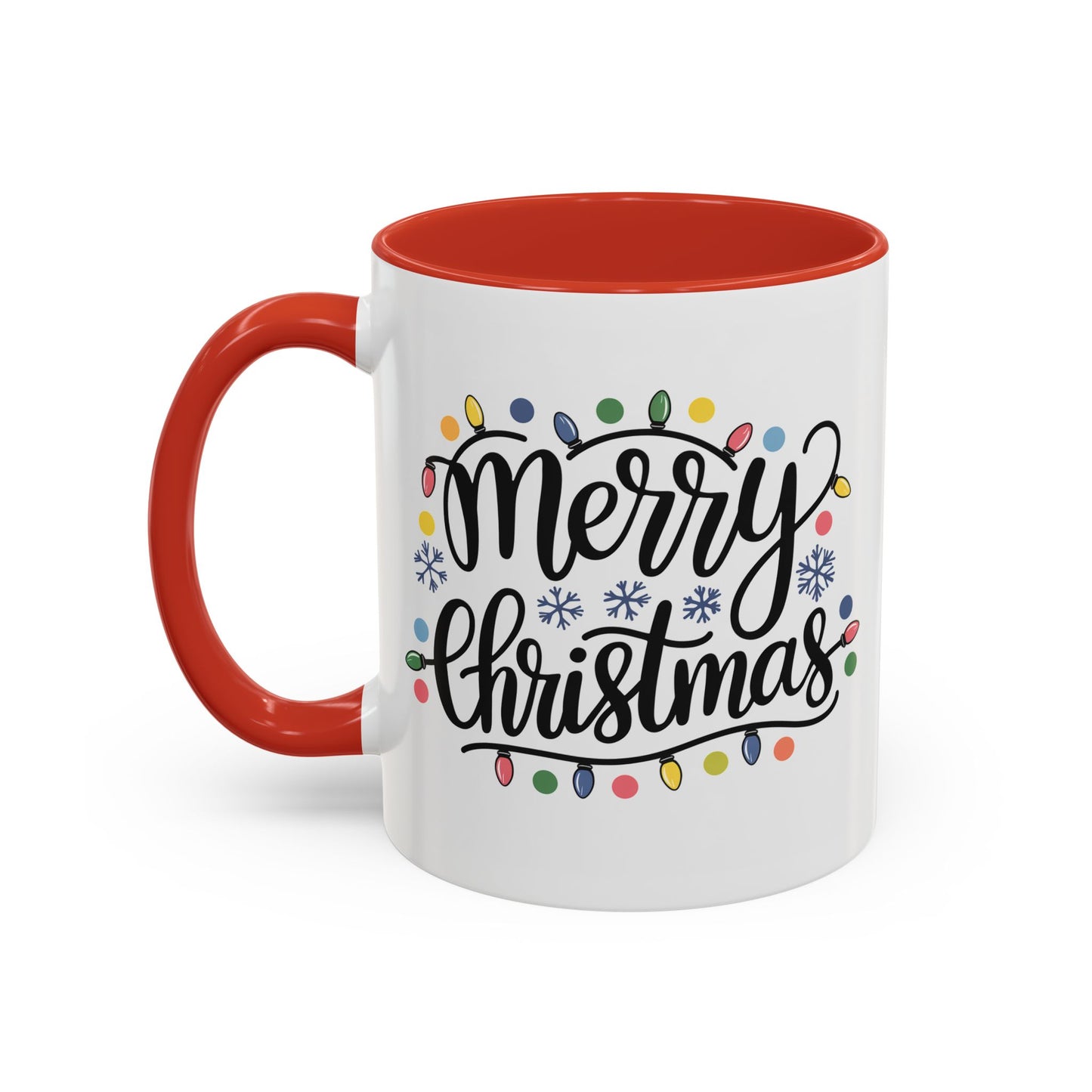 Christmas Mug - Merry Christmas Black Text Colored Lights