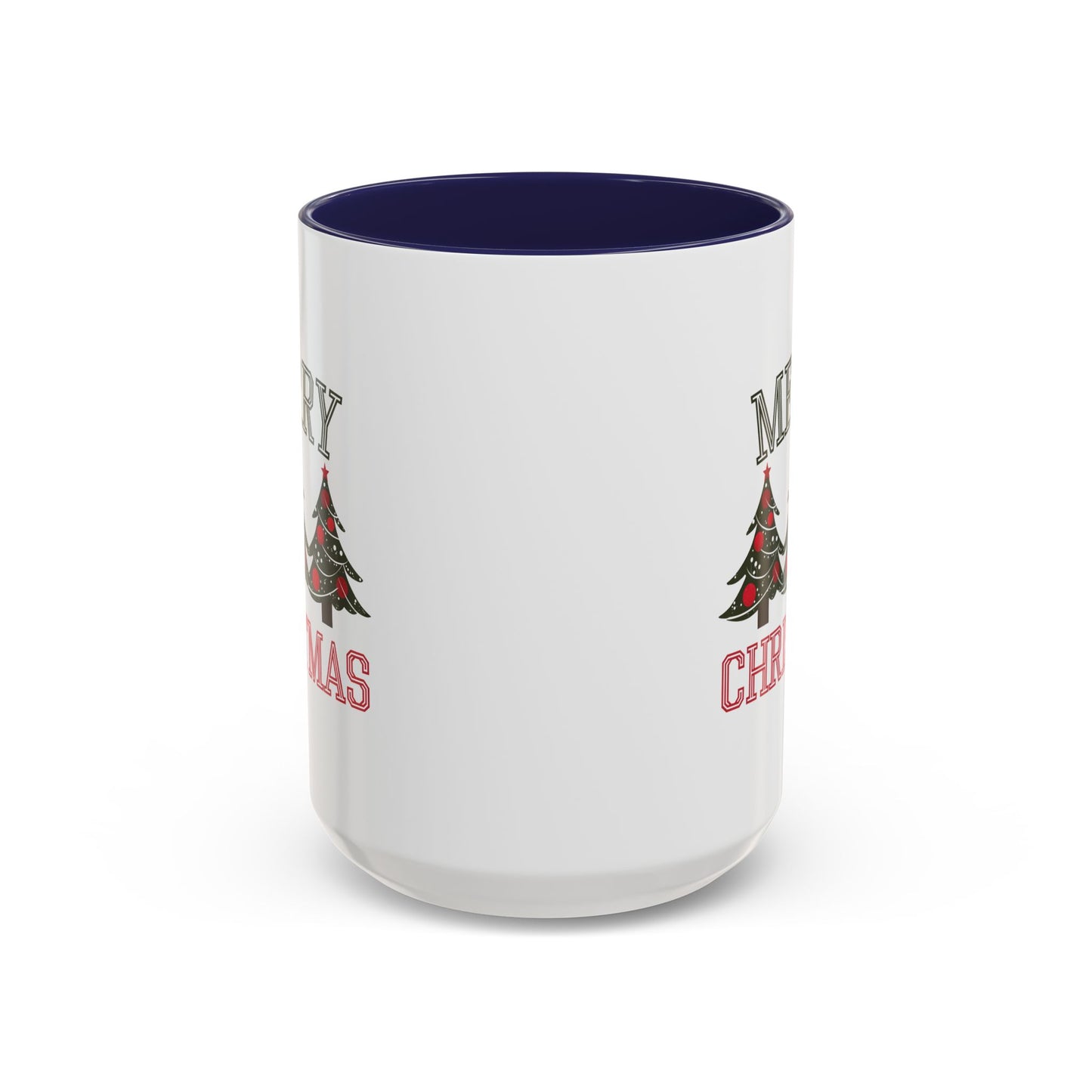 Christmas Mug - Merry Christmas Green & Red Text Decorative Trees