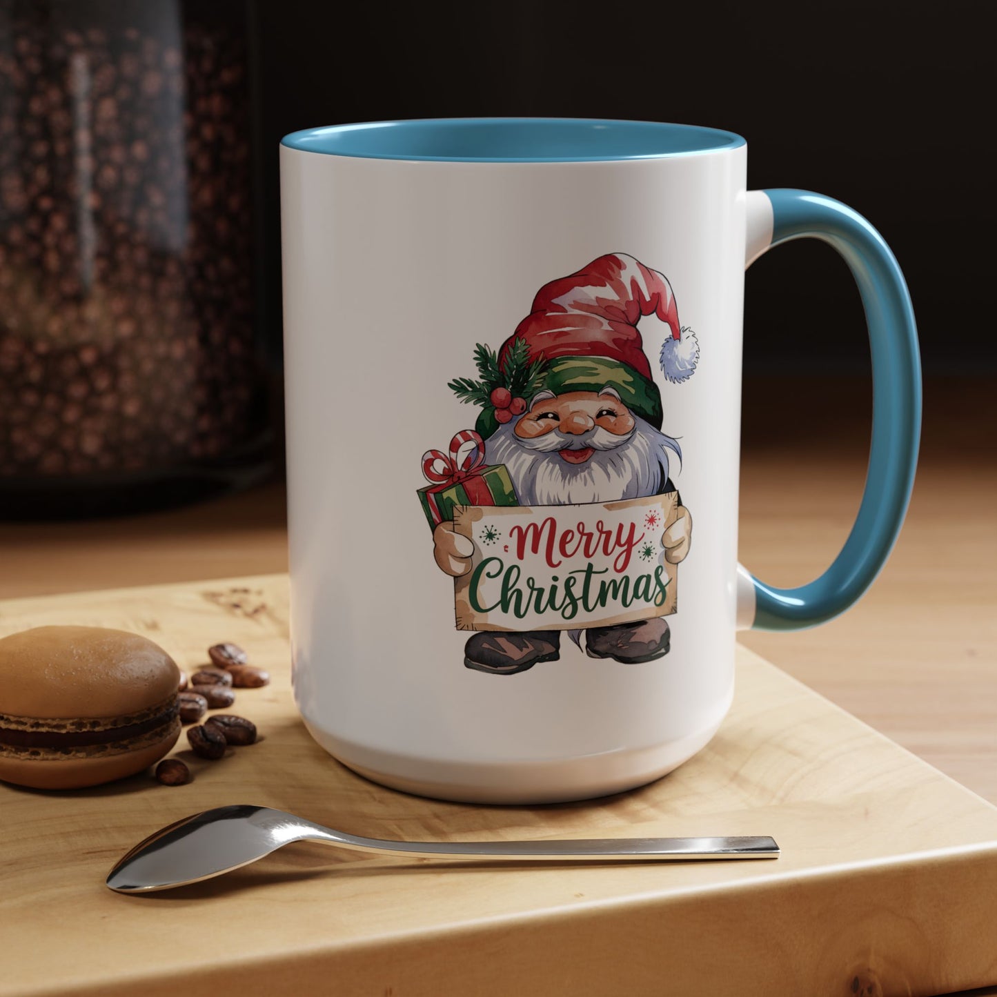 Christmas Mug - Merry Christmas Red & Green Text Gnome Present