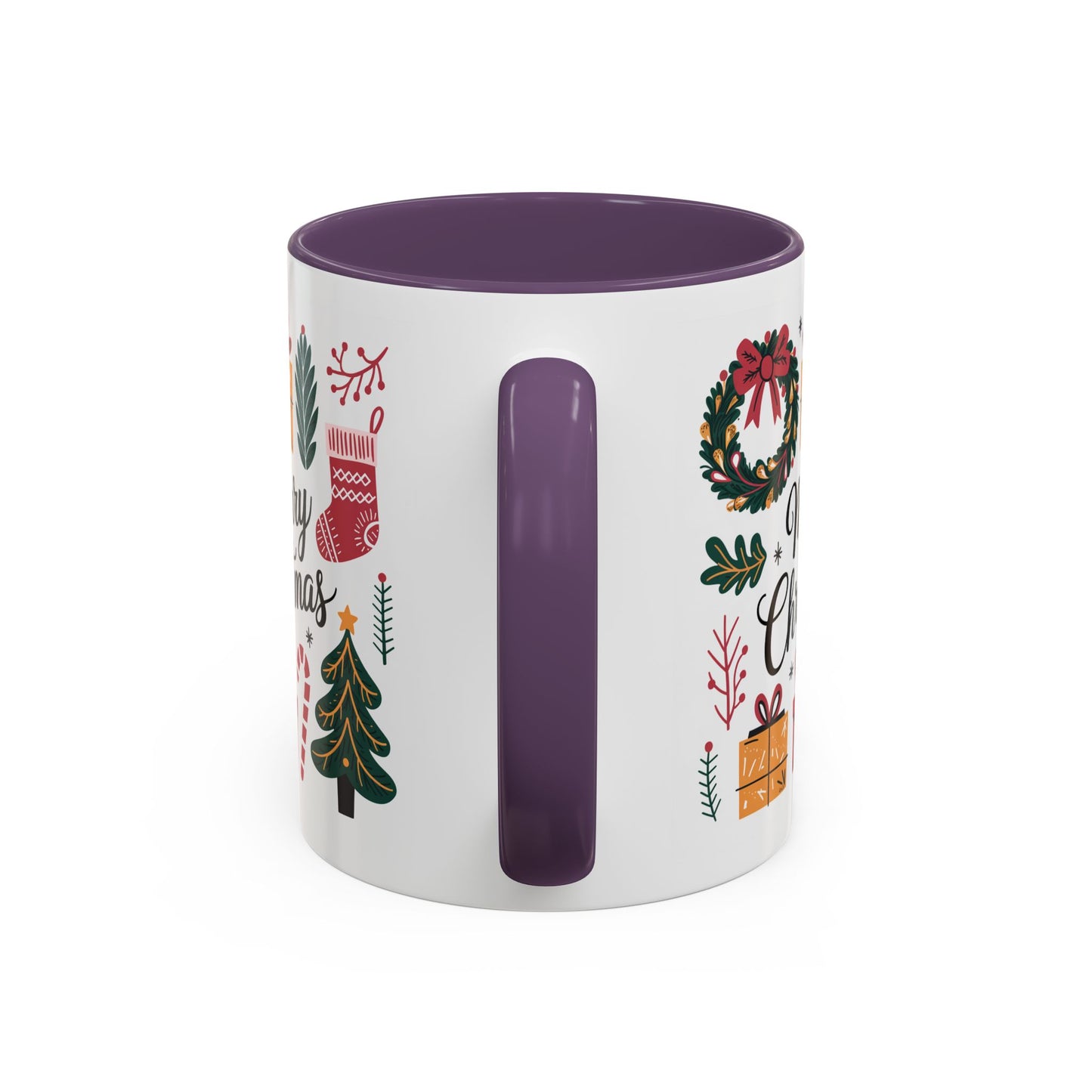 Christmas Mug - Merry Christmas Green Text Presents Tree Candy Cane