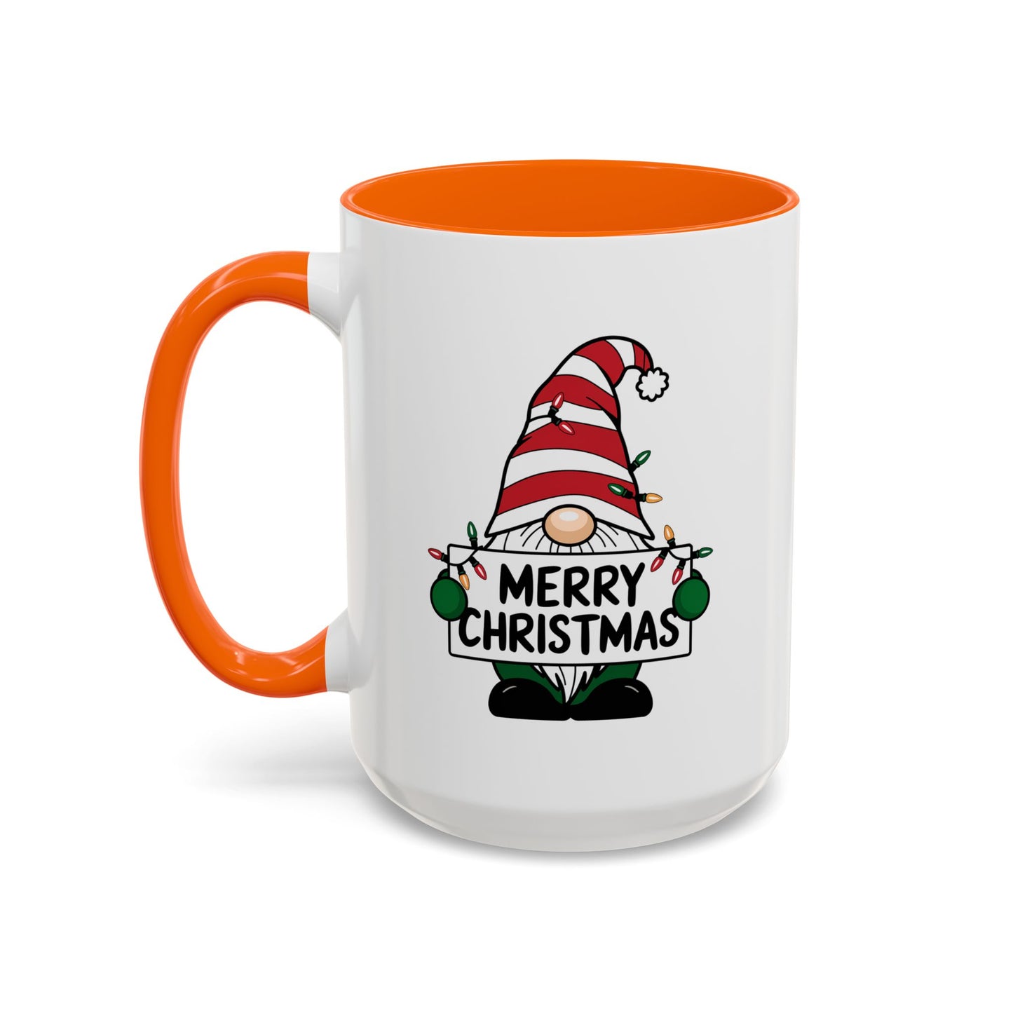 Christmas Mug - Merry Christmas Black Text Gnome Lights