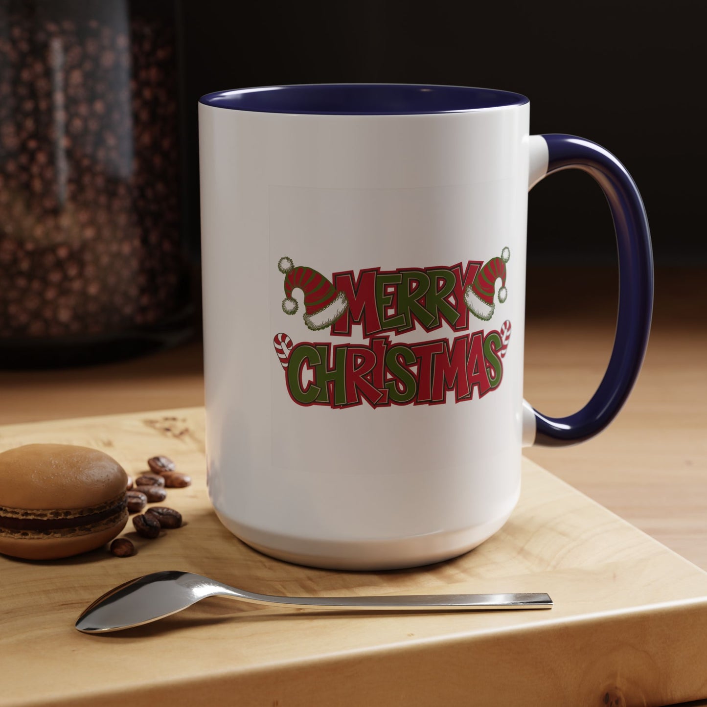 Christmas Mug - Merry Christmas Red & Green Text Hats Candy Canes