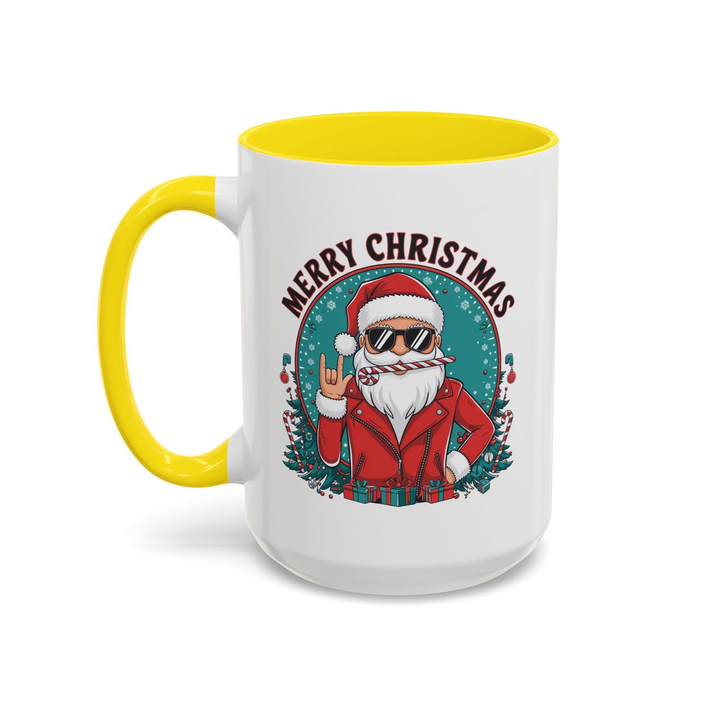Christmas Mug - Merry Christmas Black & Red Text Cool Santa