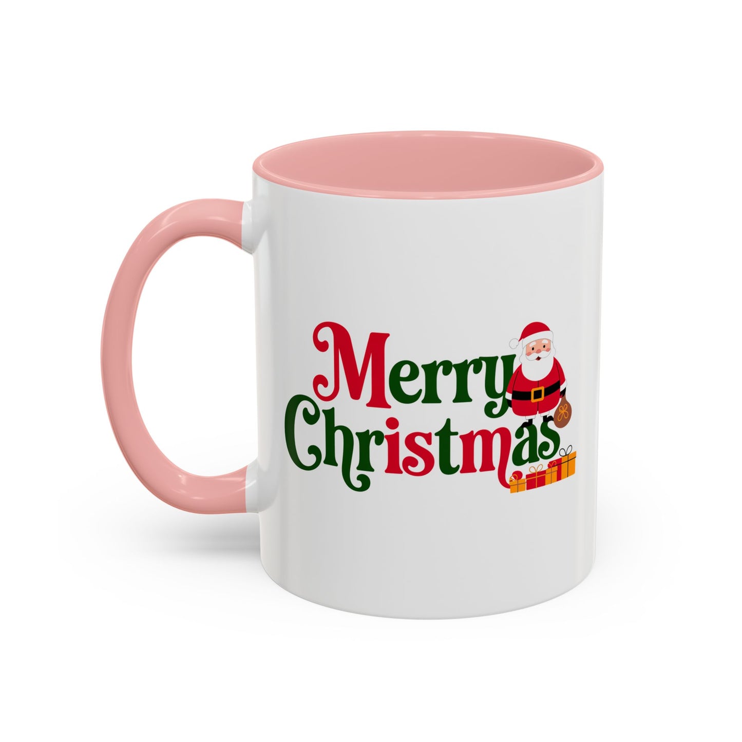 Christmas Mug - Merry Christmas Green & Red Text Santa Presents