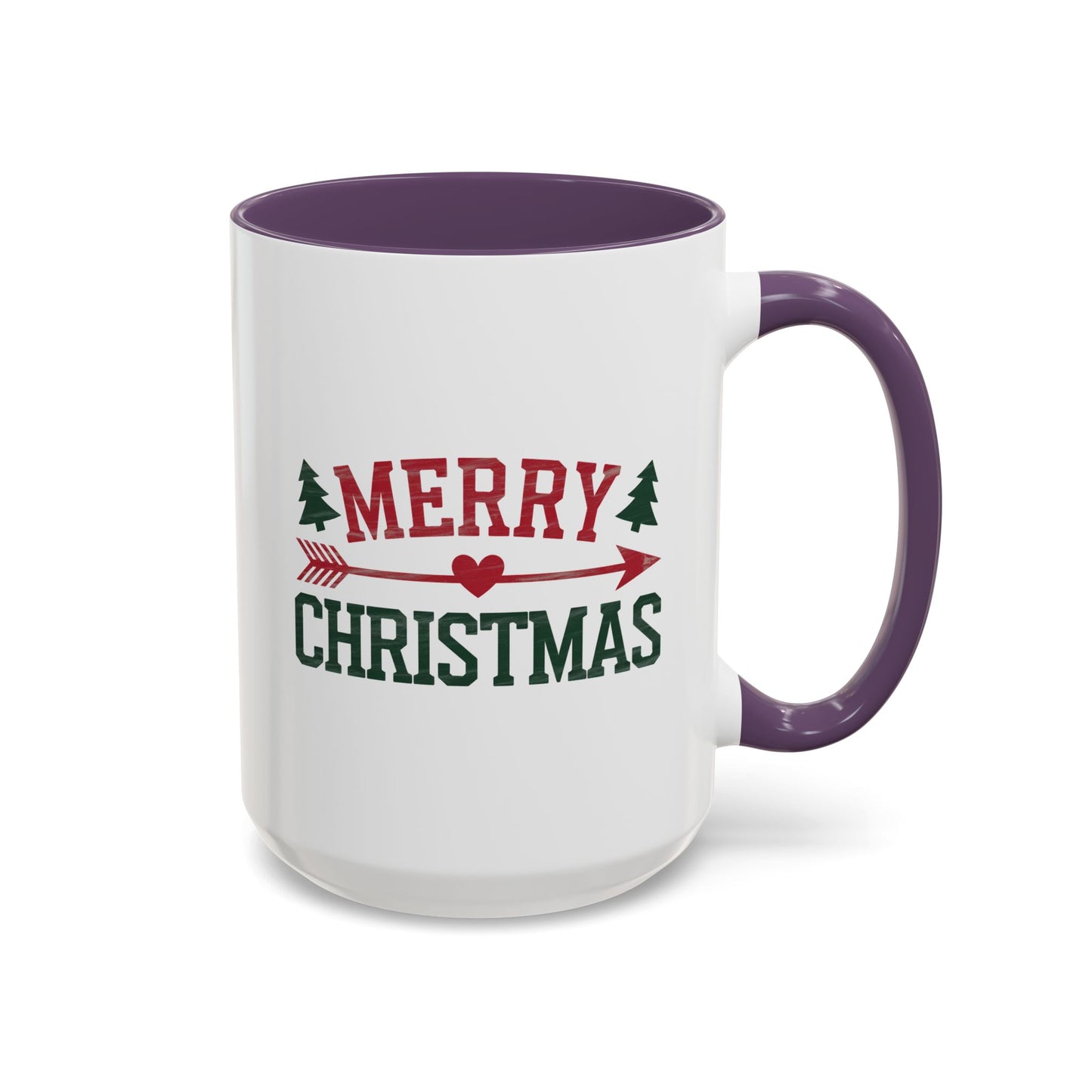Christmas Mug - Merry Christmas Red & Green Text Heart Arrow Trees
