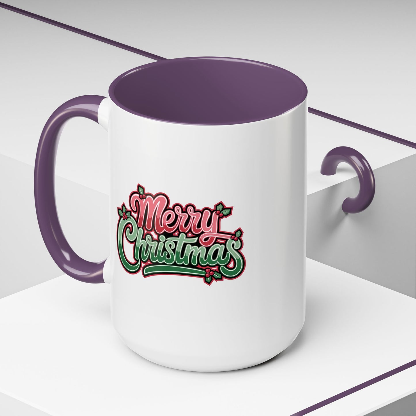 Christmas Mug - Merry Christmas Red & Green Text Mistletoe