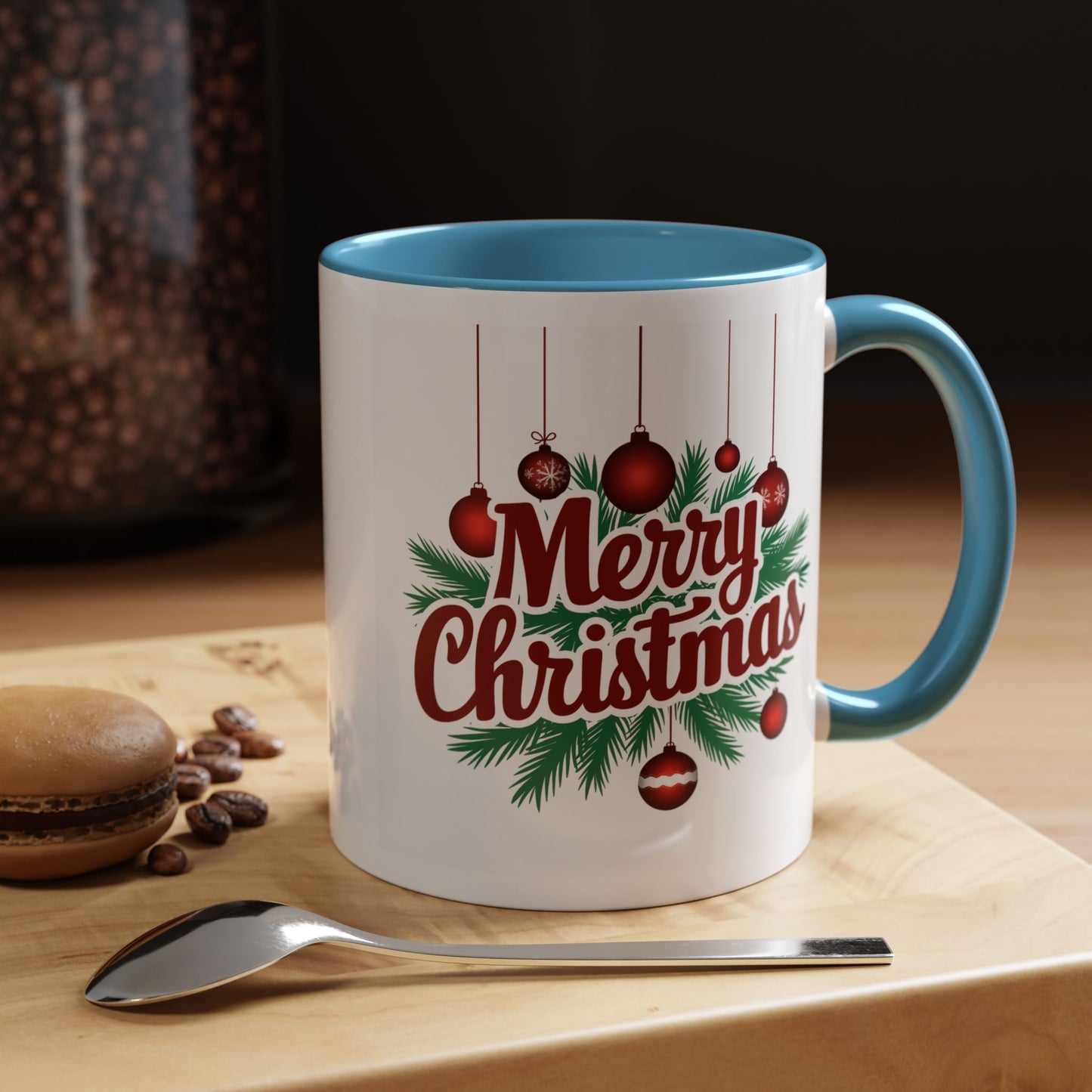 Christmas Mug - Merry Christmas Maroon Text Ornaments
