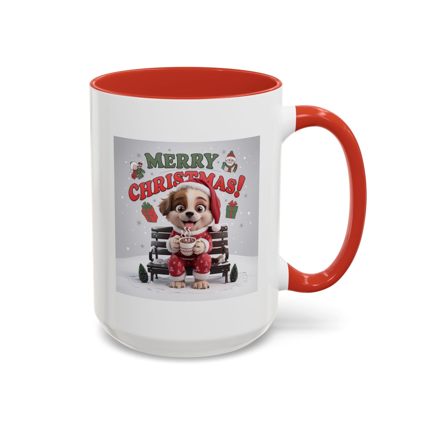 Christmas Mug - Merry Christmas Red Text Puppy Red Top