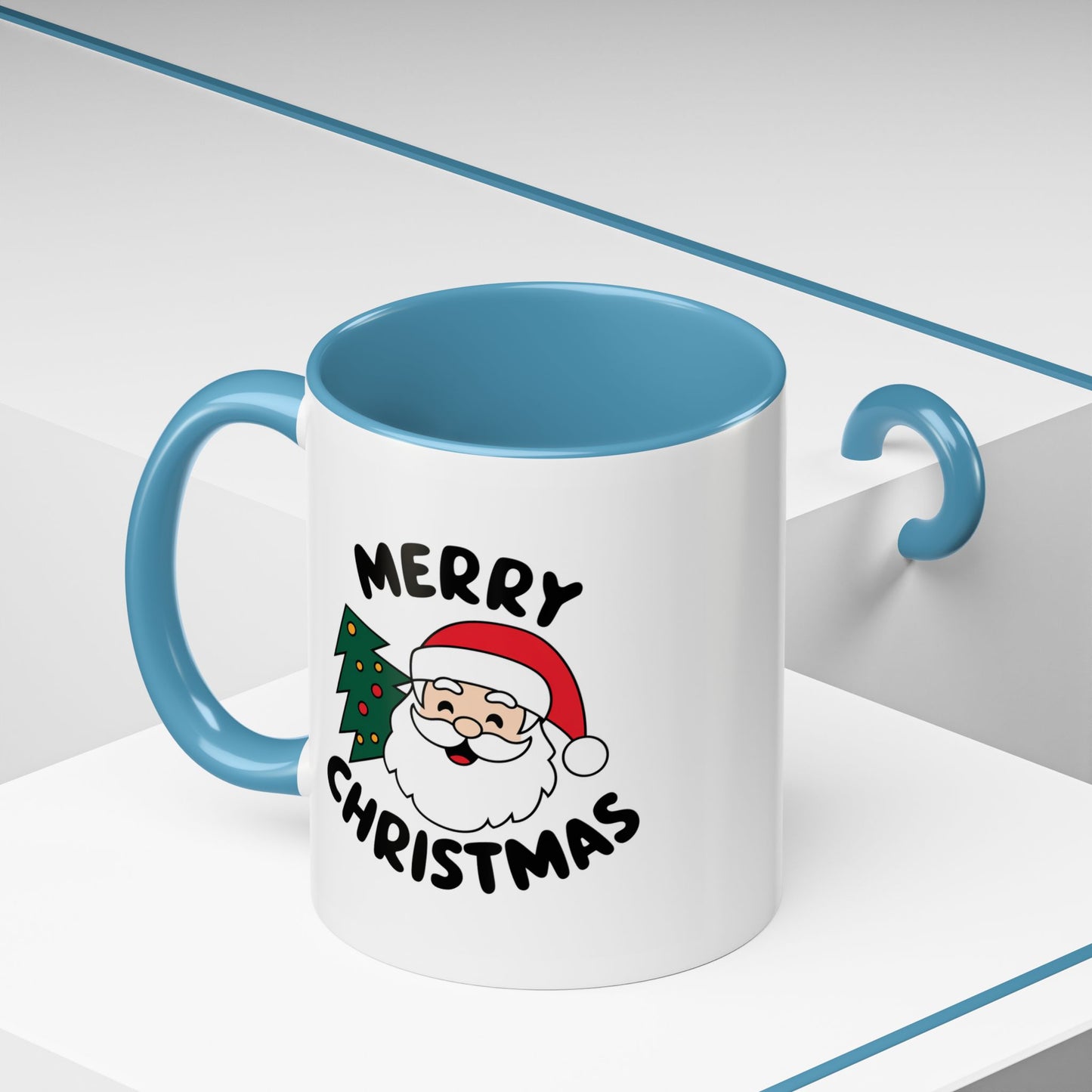 Christmas Mug - Merry Christmas Black Text Santa Tree