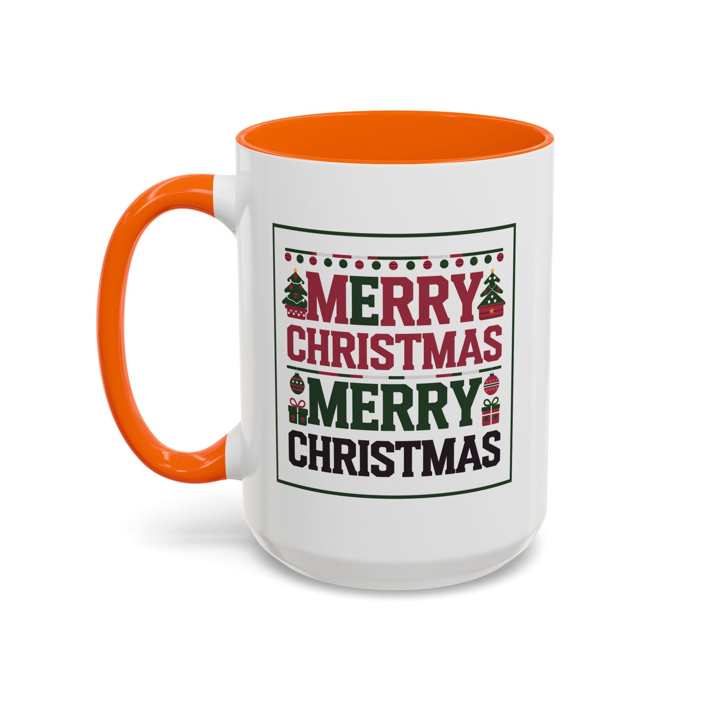 Christmas Mug - Merry Christmas Red Green & Black Text Trees Presents