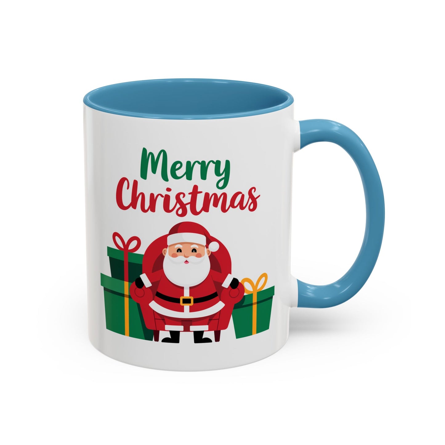 Christmas Mug - Merry Christmas Green & Red Text Santa Presents
