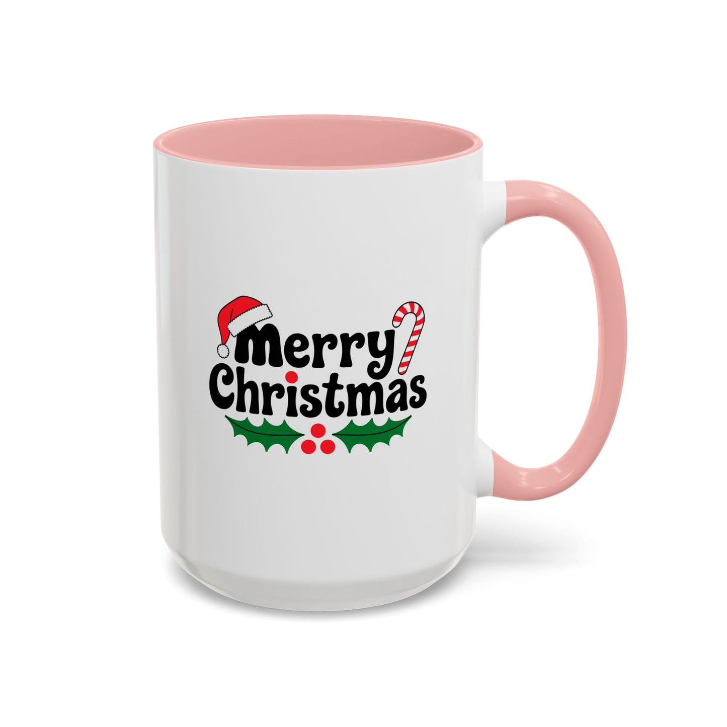 Christmas Mug - Merry Christmas Black Text Hat Cane Misletoe