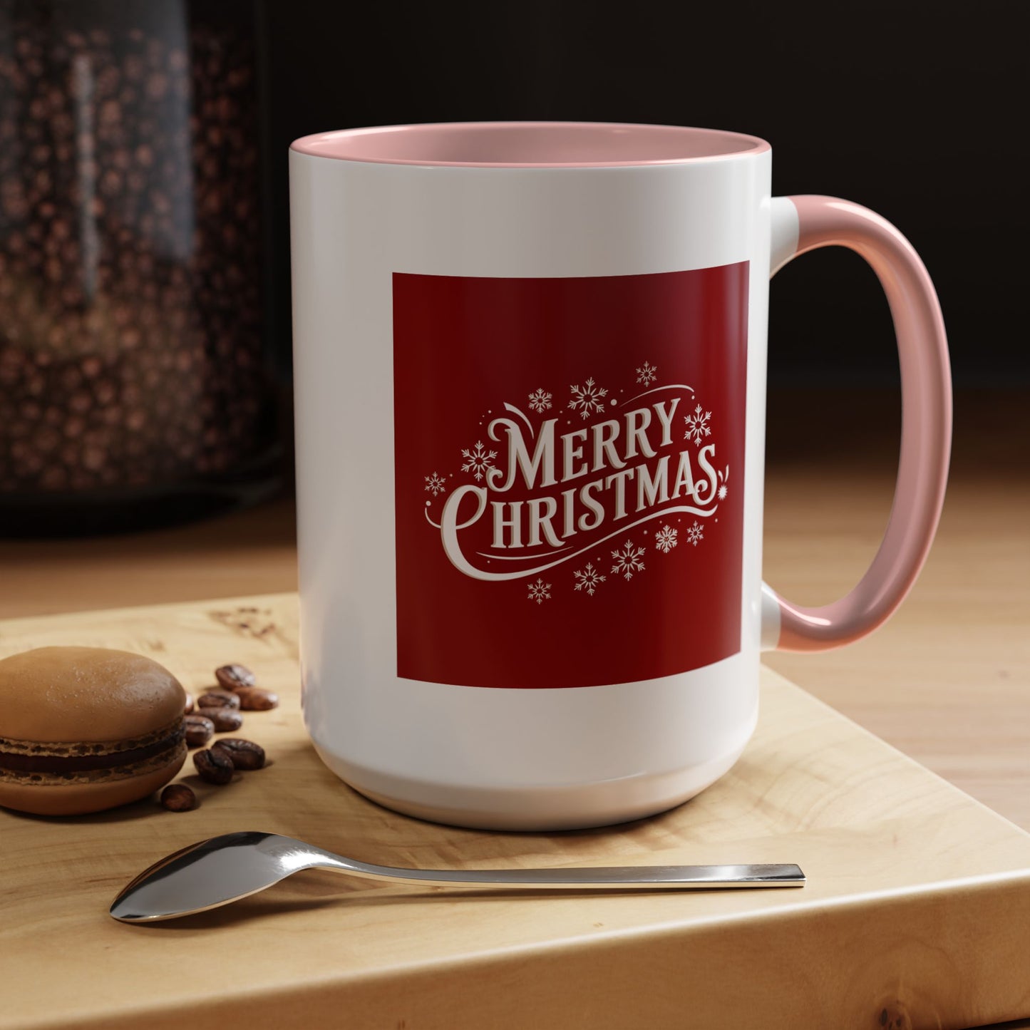 Christmas Mug - Merry Christmas White Text Maroon Background
