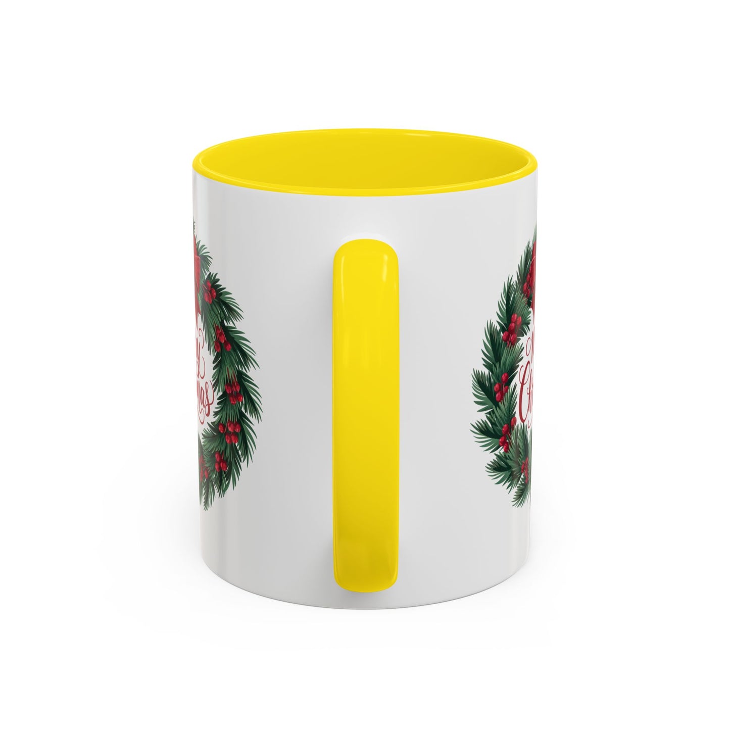 Christmas Mug - Merry Christmas Red Text Bow Wreath