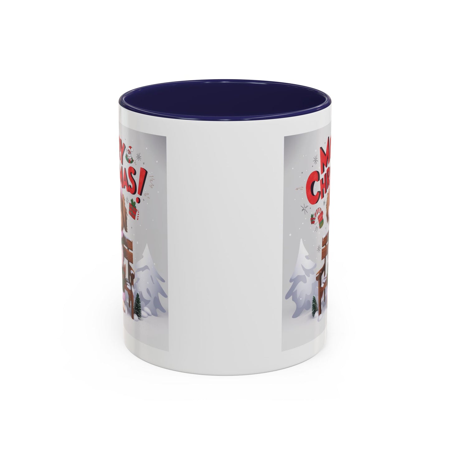 Christmas Mug - Merry Christmas Red Text Puppy Green & Red Top