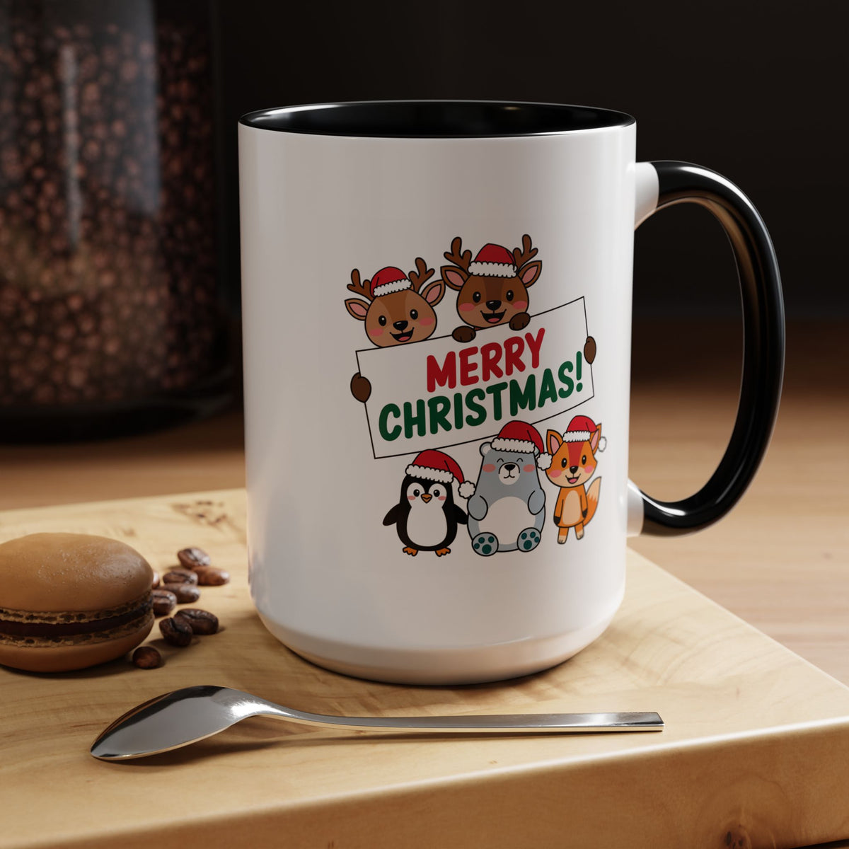 Christmas - Merry Christmas Red & Green Text Reindeer Penguin Bear Fox