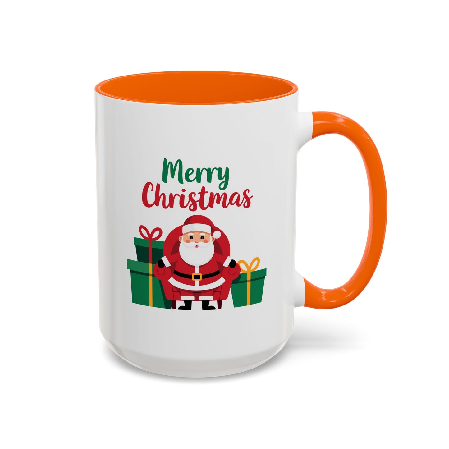 Christmas Mug - Merry Christmas Green & Red Text Santa Presents