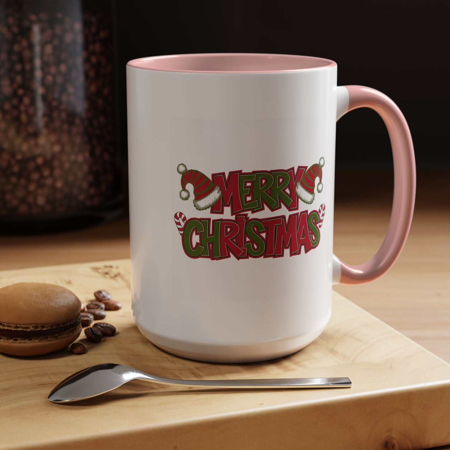 Christmas Mug - Merry Christmas Red & Green Text Hats Candy Canes