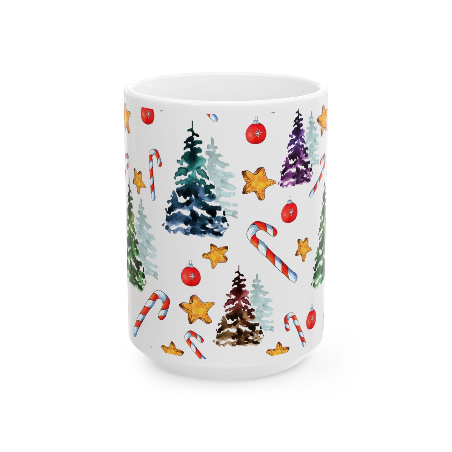 Christmas Mug - Trees Candy Stars Ornaments Pattern