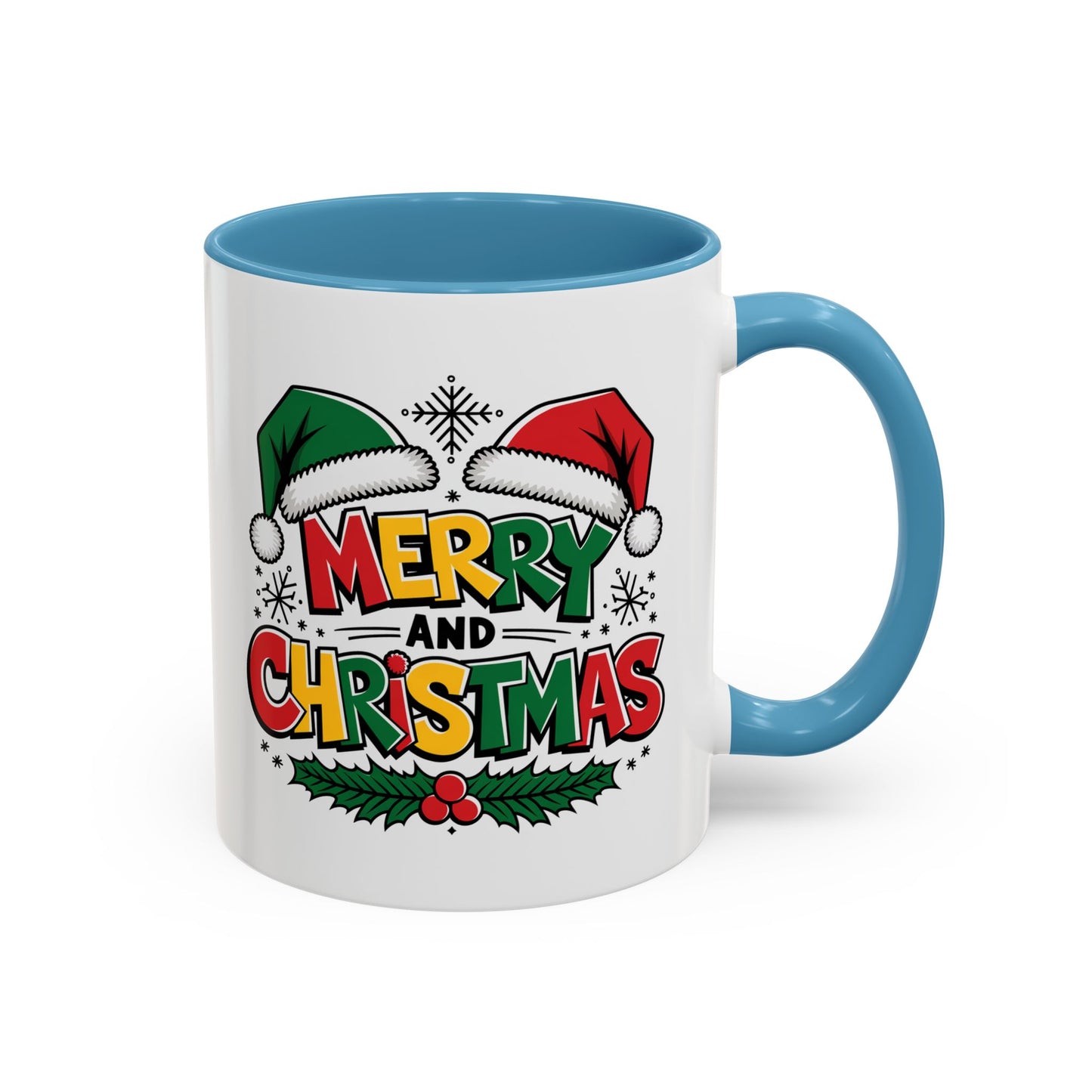 Christmas Mug - Merry Christmas Red Yellow & Green Text Green & Red Hat