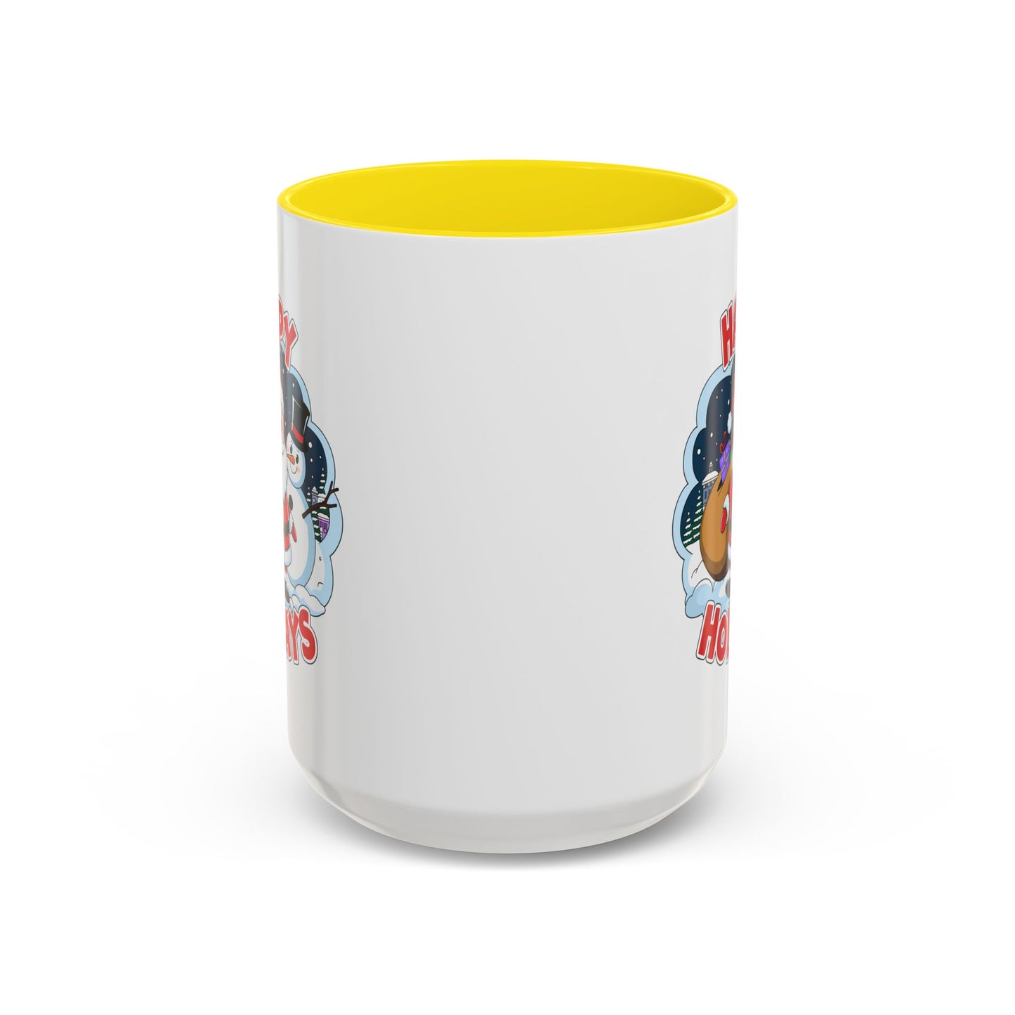 Christmas Mug - Happy Holidays Red & White Text Santa Snowman