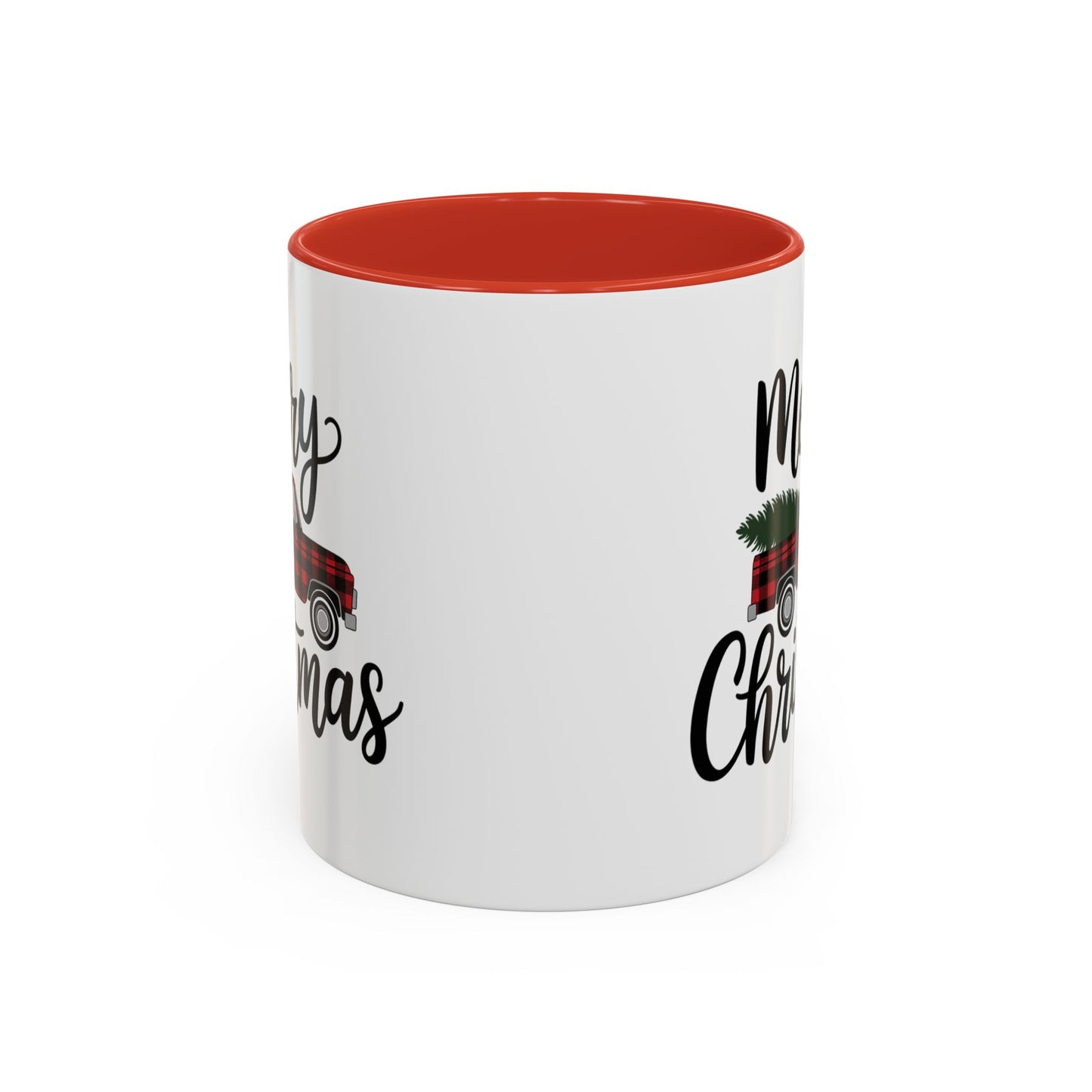 Christmas Mug - Merry Christmas Black Text Tartan Truck